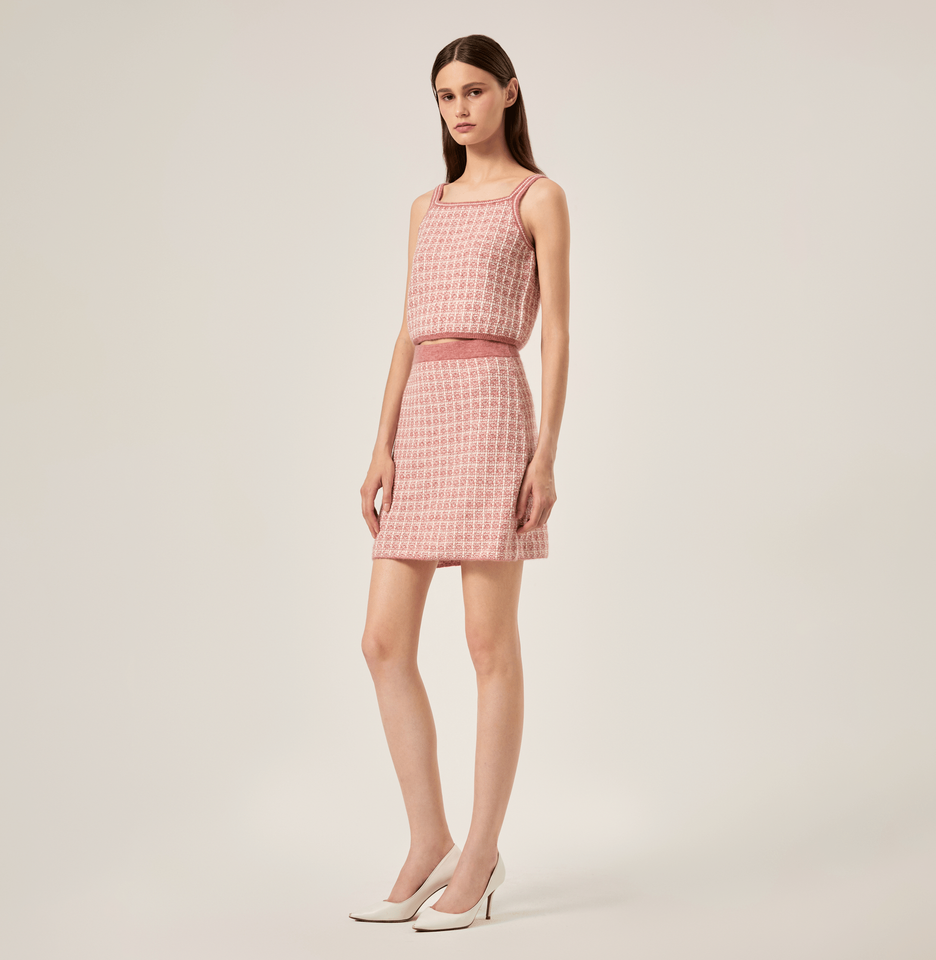 Checked Bouclé Tweed Camisole Top in Pink made by CRUSH Collection