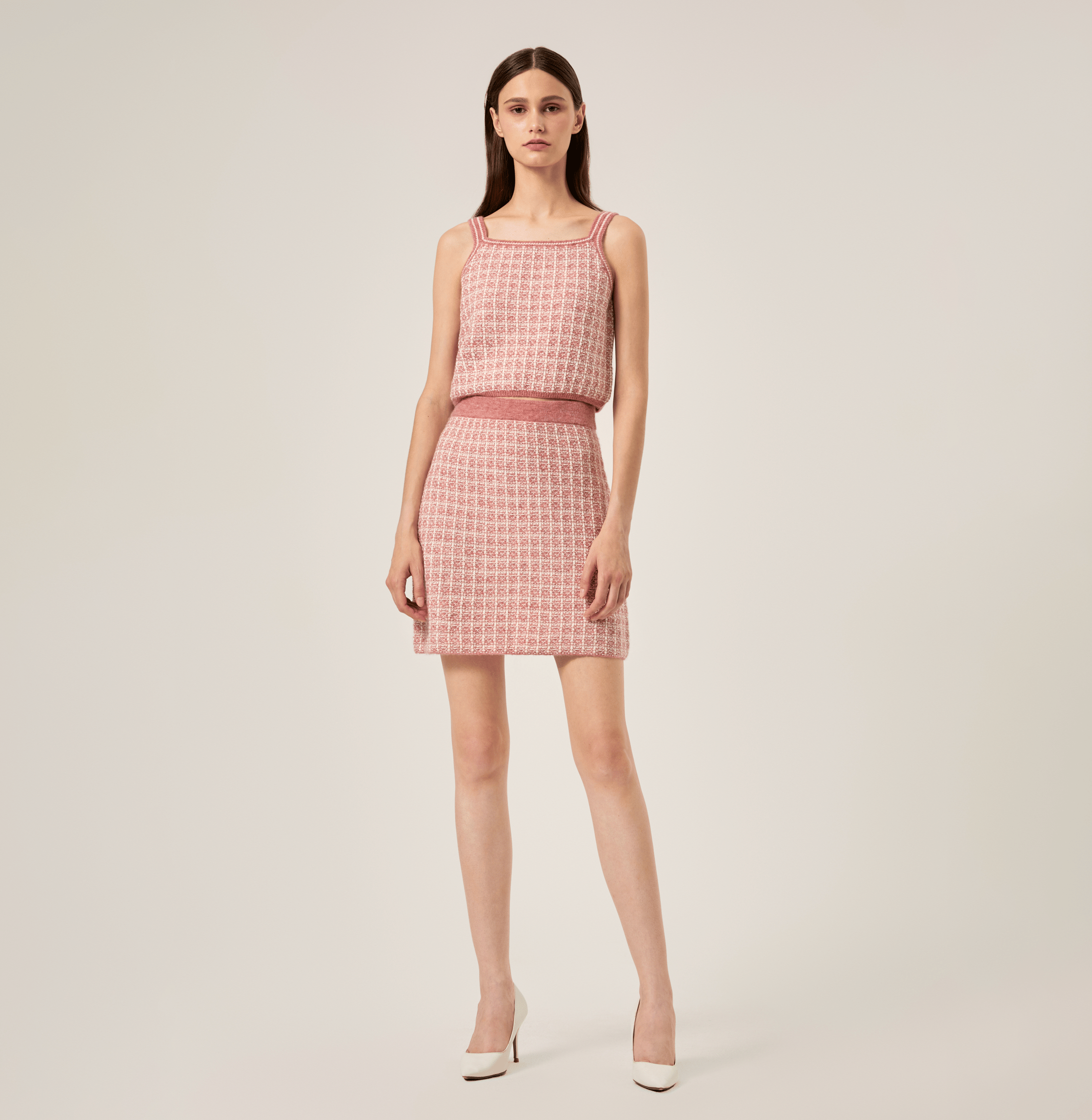 Checked Bouclé Tweed Camisole Top in Pink made by CRUSH Collection