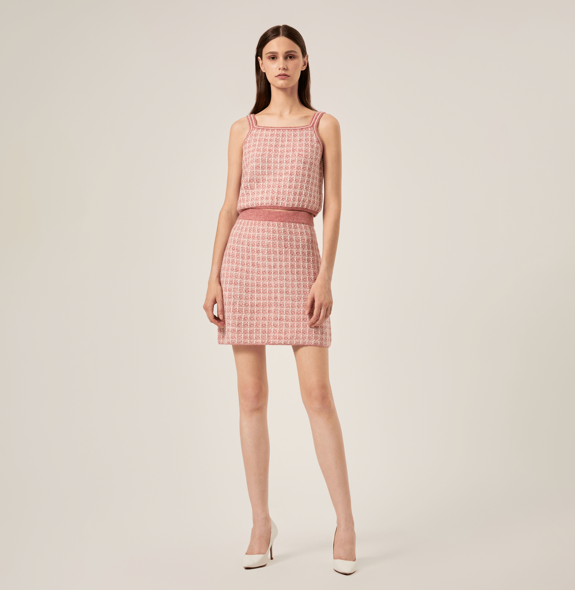 Checked Bouclé Tweed Camisole Top in Pink made by CRUSH Collection