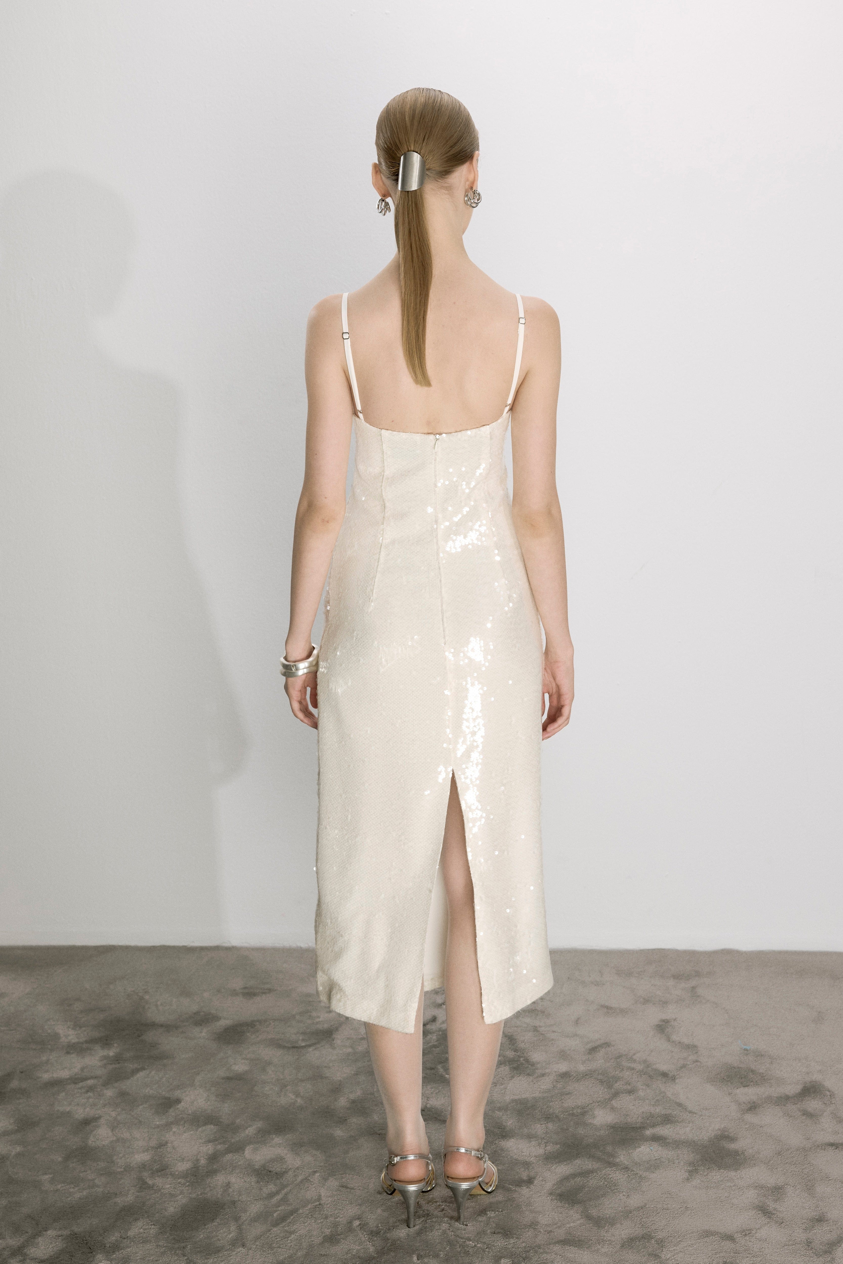 Miles Sequin Dress In Cloud Cream made by Nazli Ceren