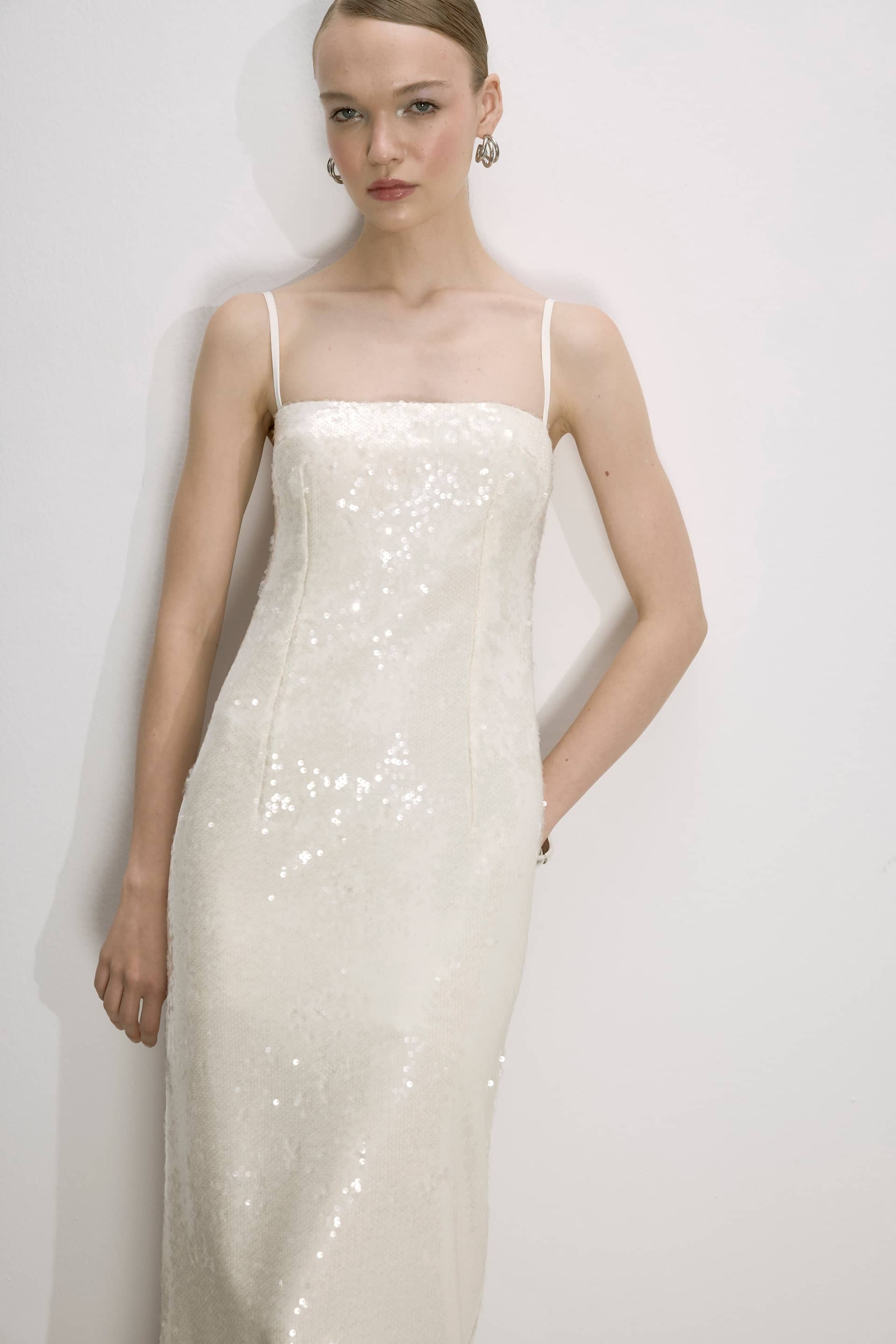 Miles Sequin Dress In Cloud Cream made by Nazli Ceren