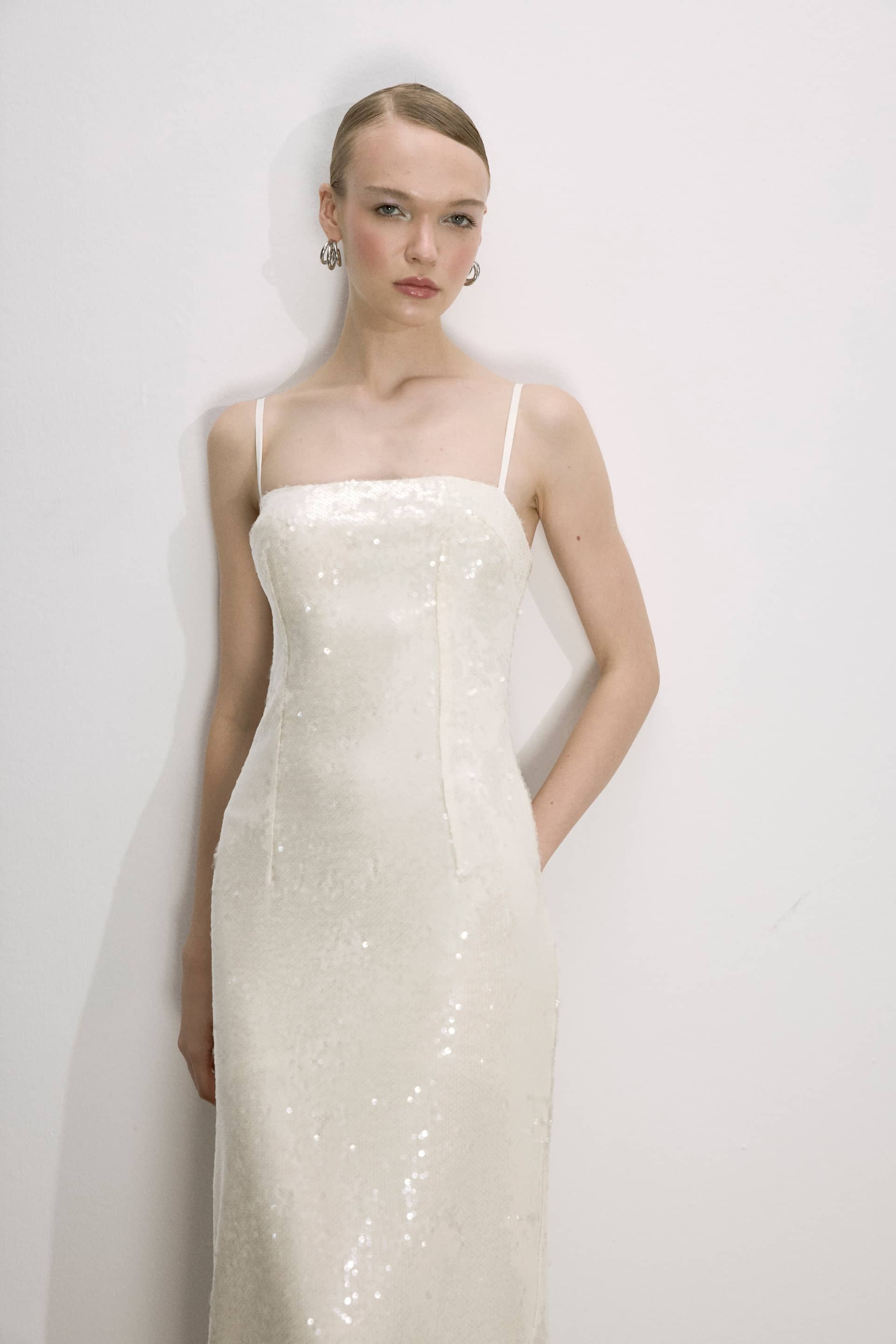 Miles Sequin Dress In Cloud Cream made by Nazli Ceren