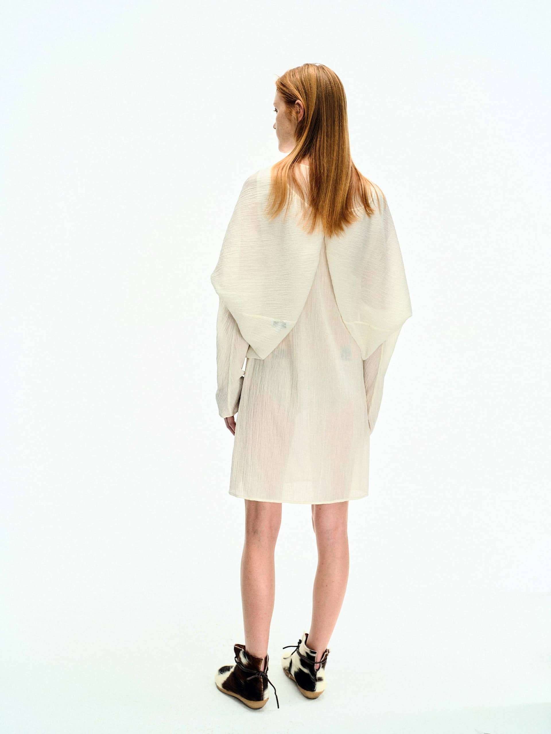 WRINKLED TEXTURE COTTON MINI DRESS made by YIBRI