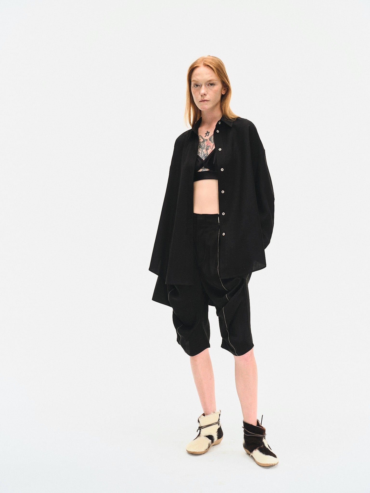 BLACK JAPANESE VISCOSE BUTTON-UP SHIRT made by YIBRI