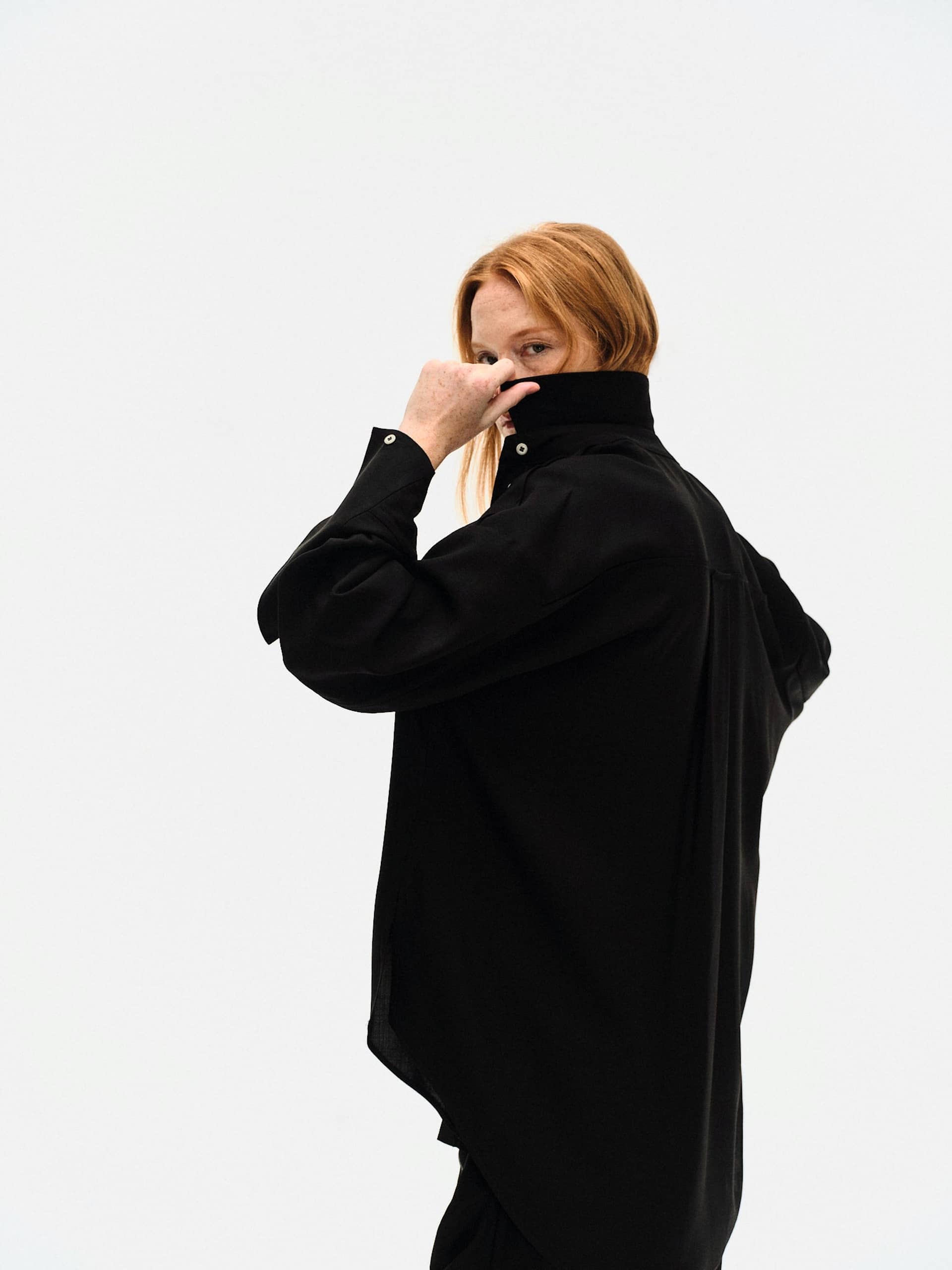 BLACK JAPANESE VISCOSE BUTTON-UP SHIRT made by YIBRI