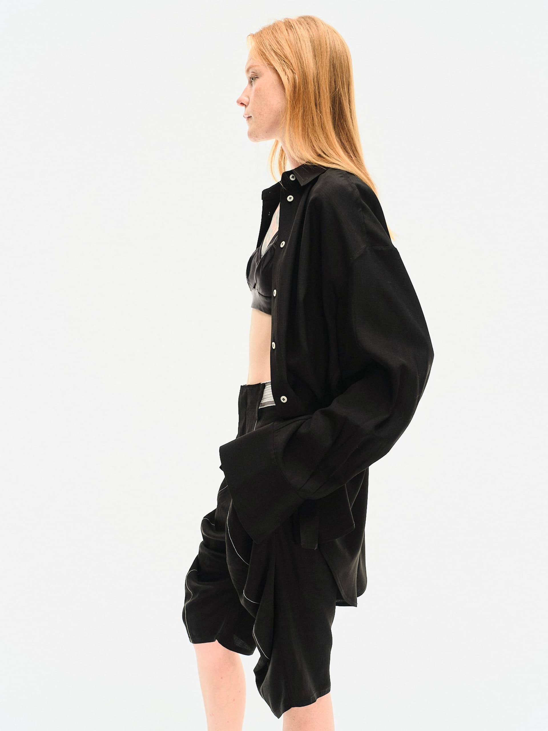 BLACK JAPANESE VISCOSE BUTTON-UP SHIRT made by YIBRI