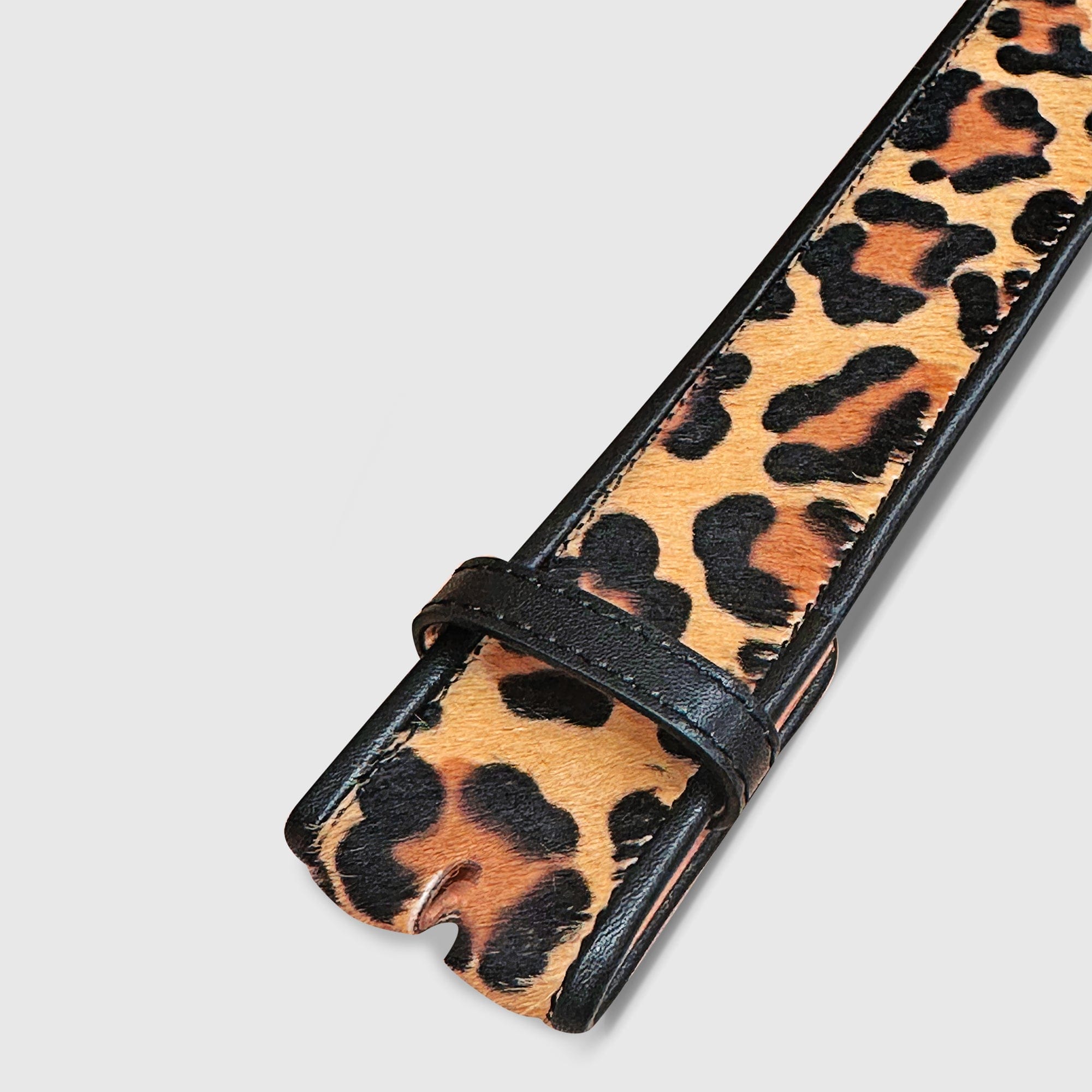 Monogram Buckle with belt calf hair leopard made by Yliana Yepez