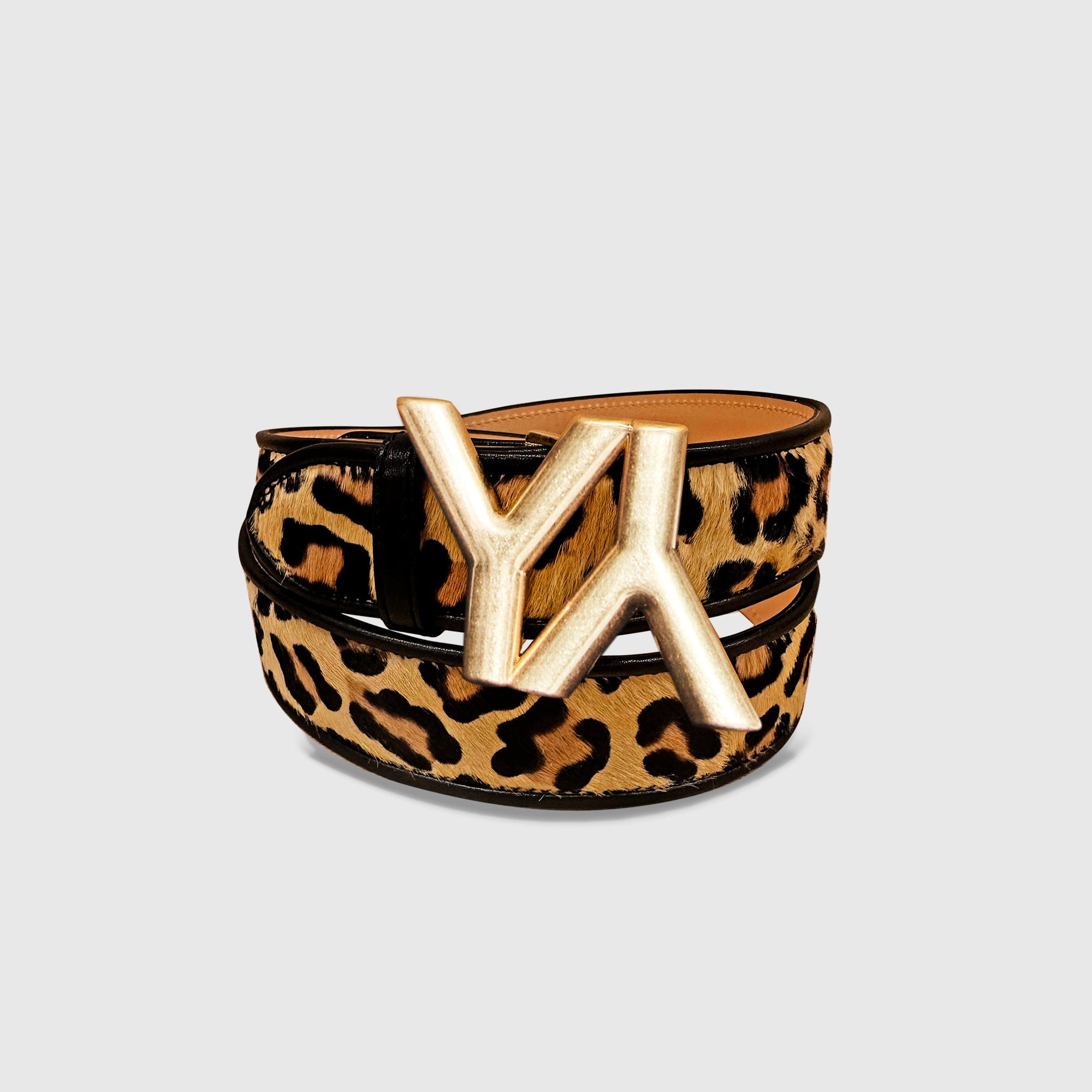 Monogram Buckle with belt calf hair leopard made by Yliana Yepez