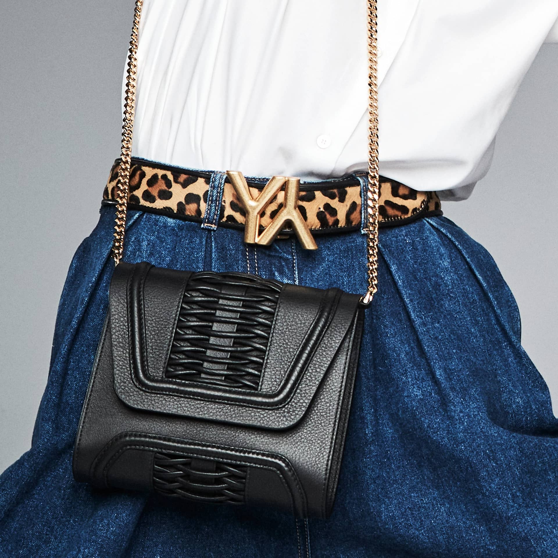 Monogram Buckle with belt calf hair leopard made by Yliana Yepez