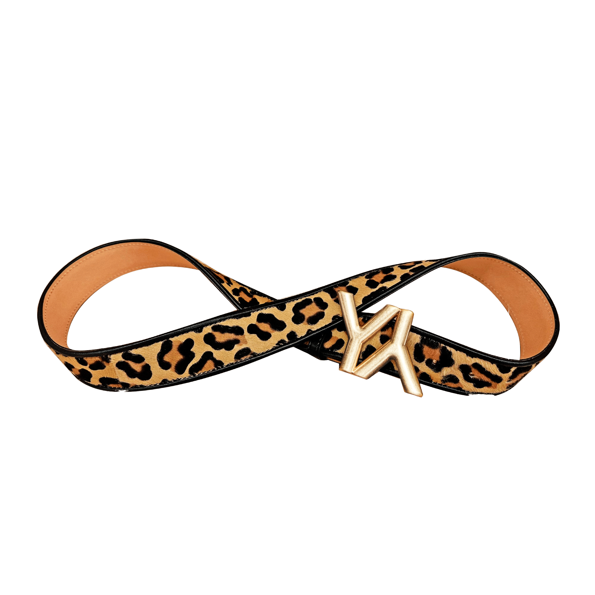 Monogram Buckle with belt calf hair leopard made by Yliana Yepez
