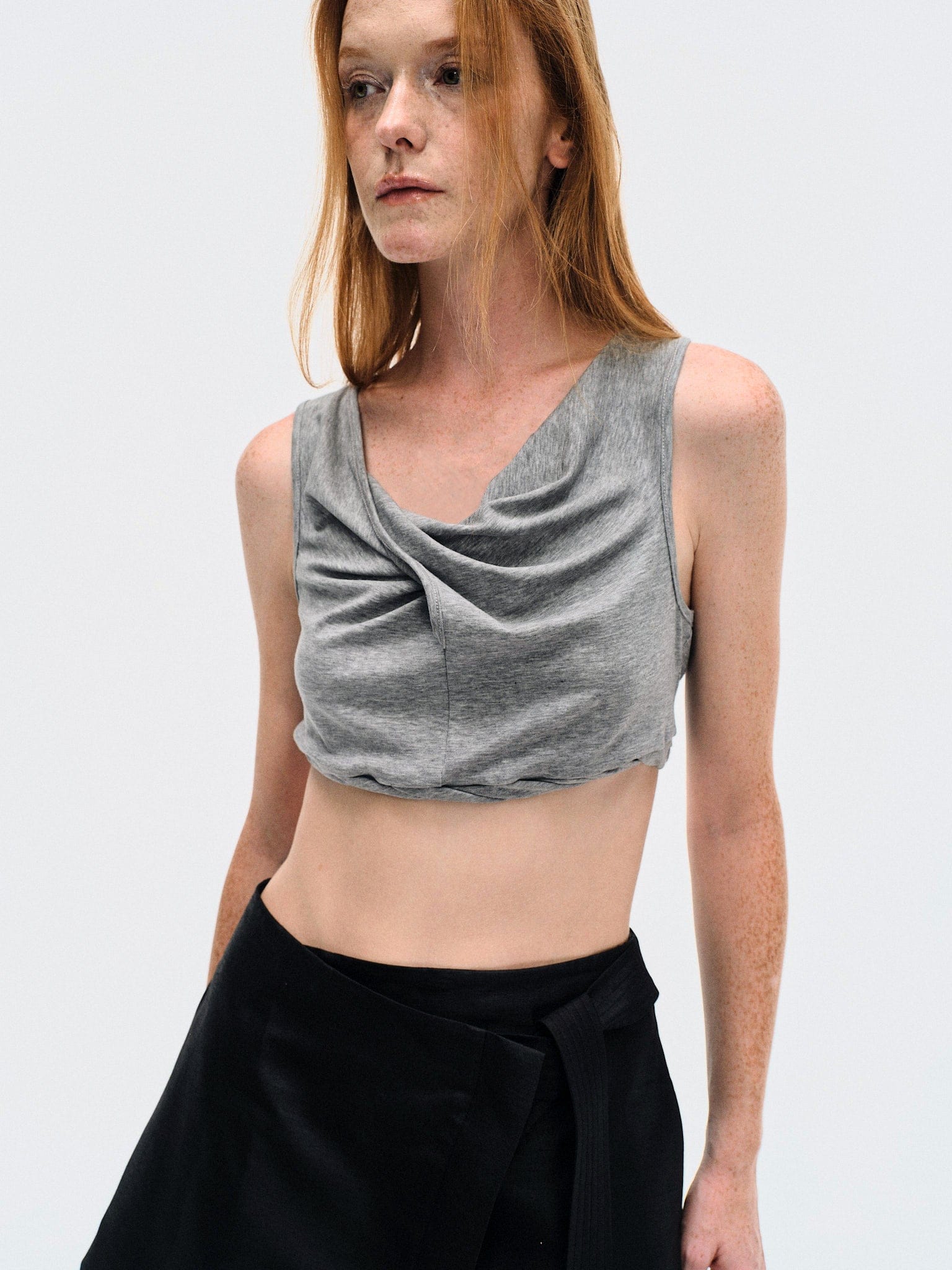 HEATHER GREY TWISTED FRONT JERSEY CROP TOP made by YIBRI