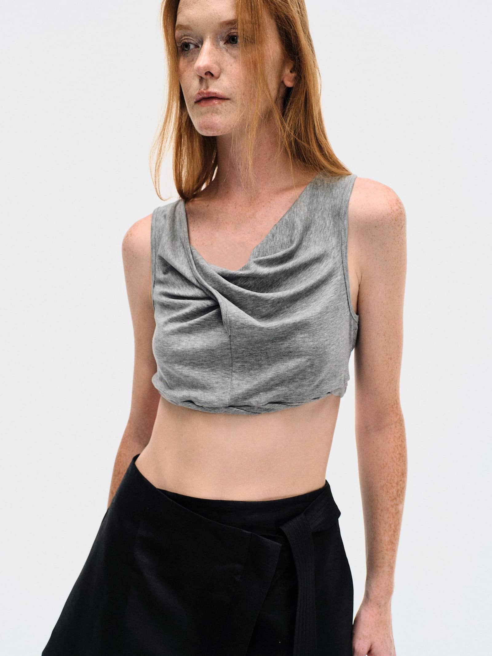 HEATHER GREY TWISTED FRONT JERSEY CROP TOP made by YIBRI