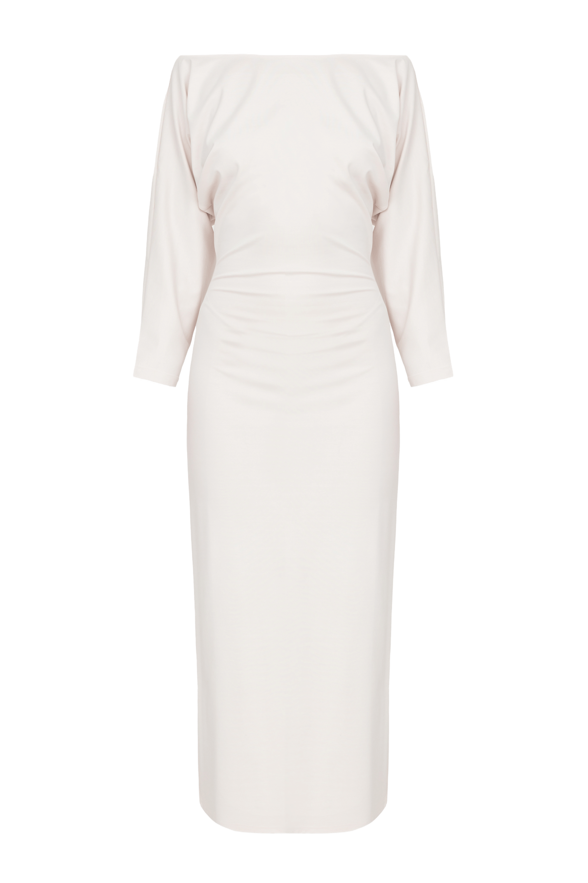 THEA White Off-Shoulder Jersey Midi Dress With Long Sleeves made by UNDRESS