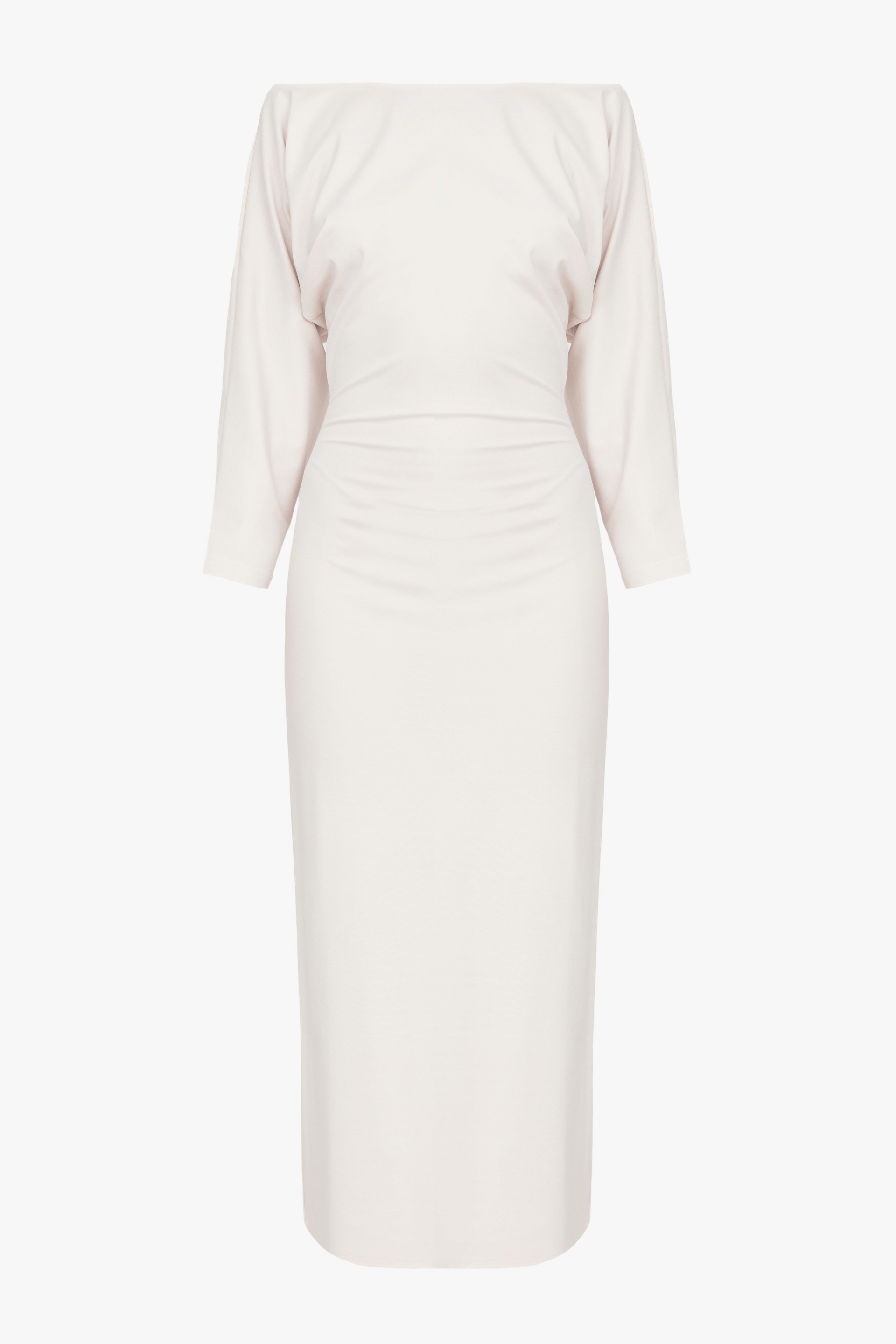 THEA White Off-Shoulder Jersey Midi Dress With Long Sleeves made by UNDRESS