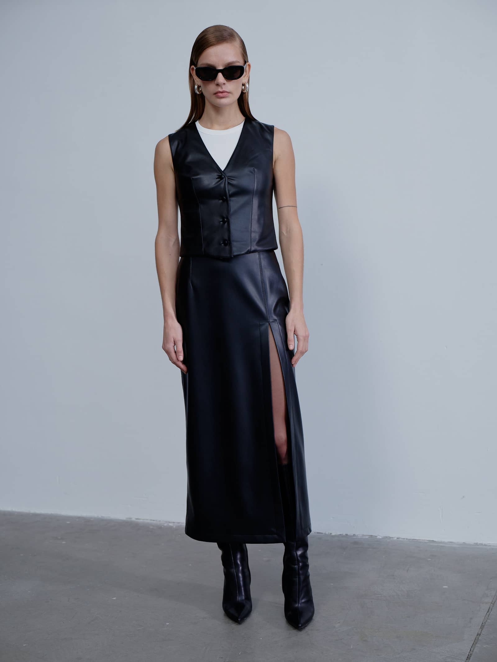 Lea Vegan Leather Maxi Skirt in Black made by Nazli Ceren