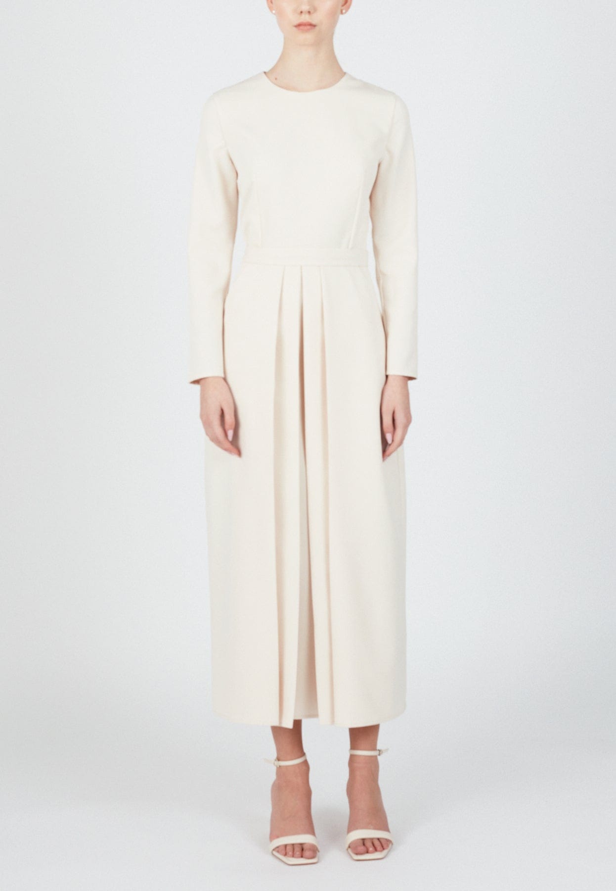 TILDA pastel cream classic pleated midi dress in White made by UNDRESS