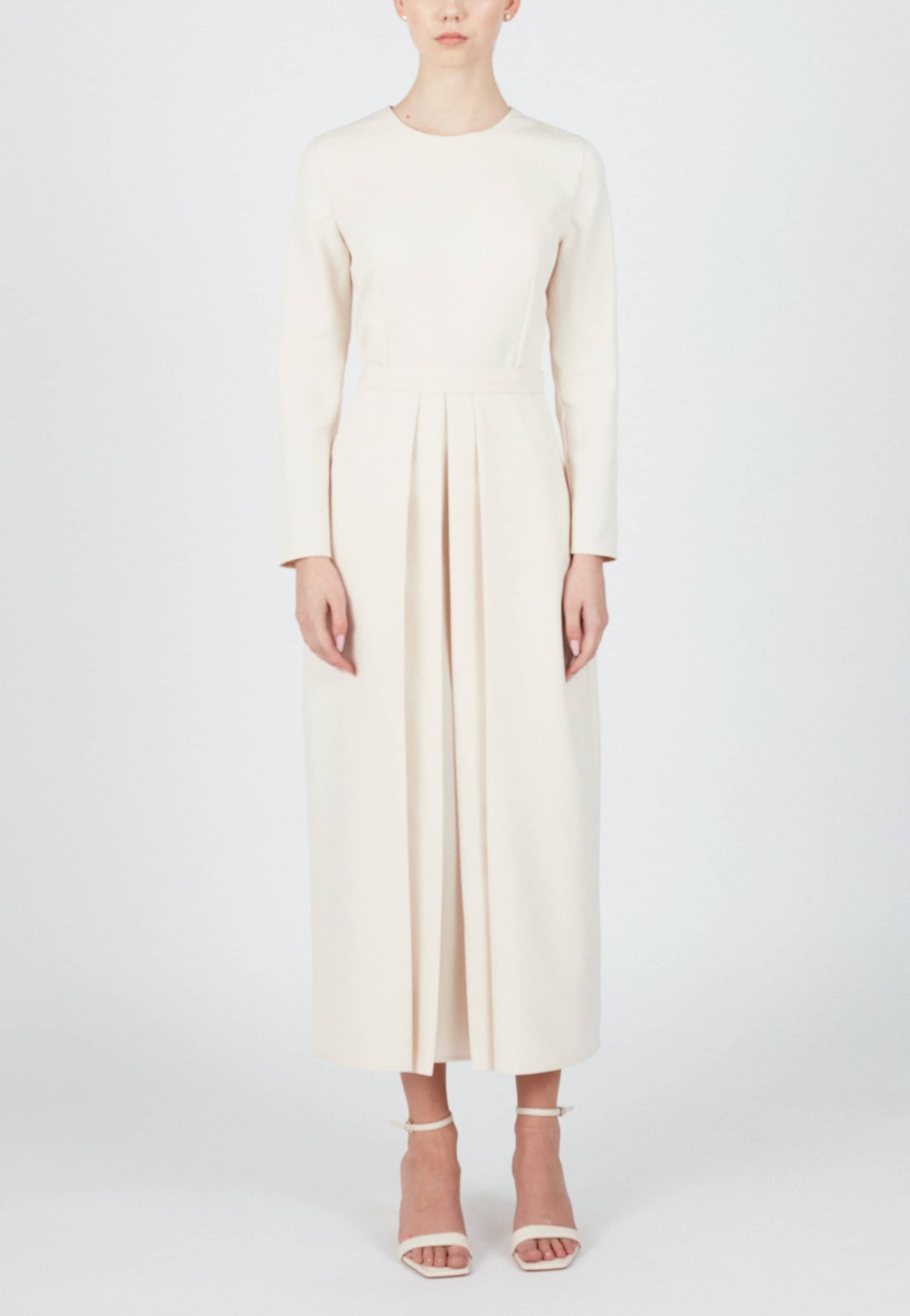 TILDA pastel cream classic pleated midi dress in White made by UNDRESS