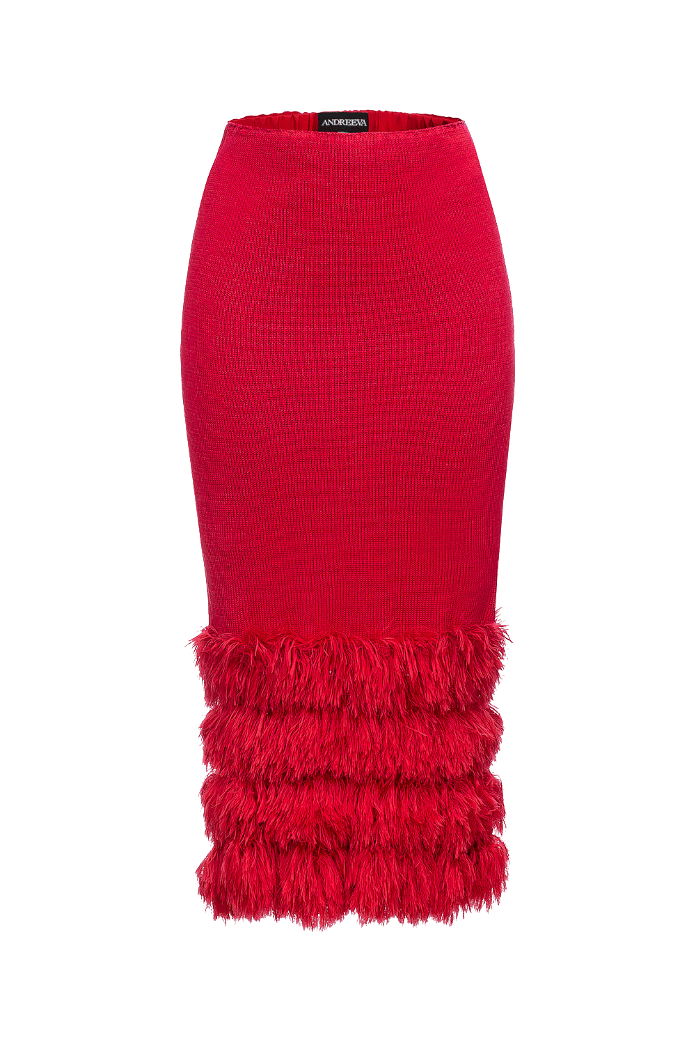 Red Knit Skirt With Handmade Knit Details made by ANDREEVA