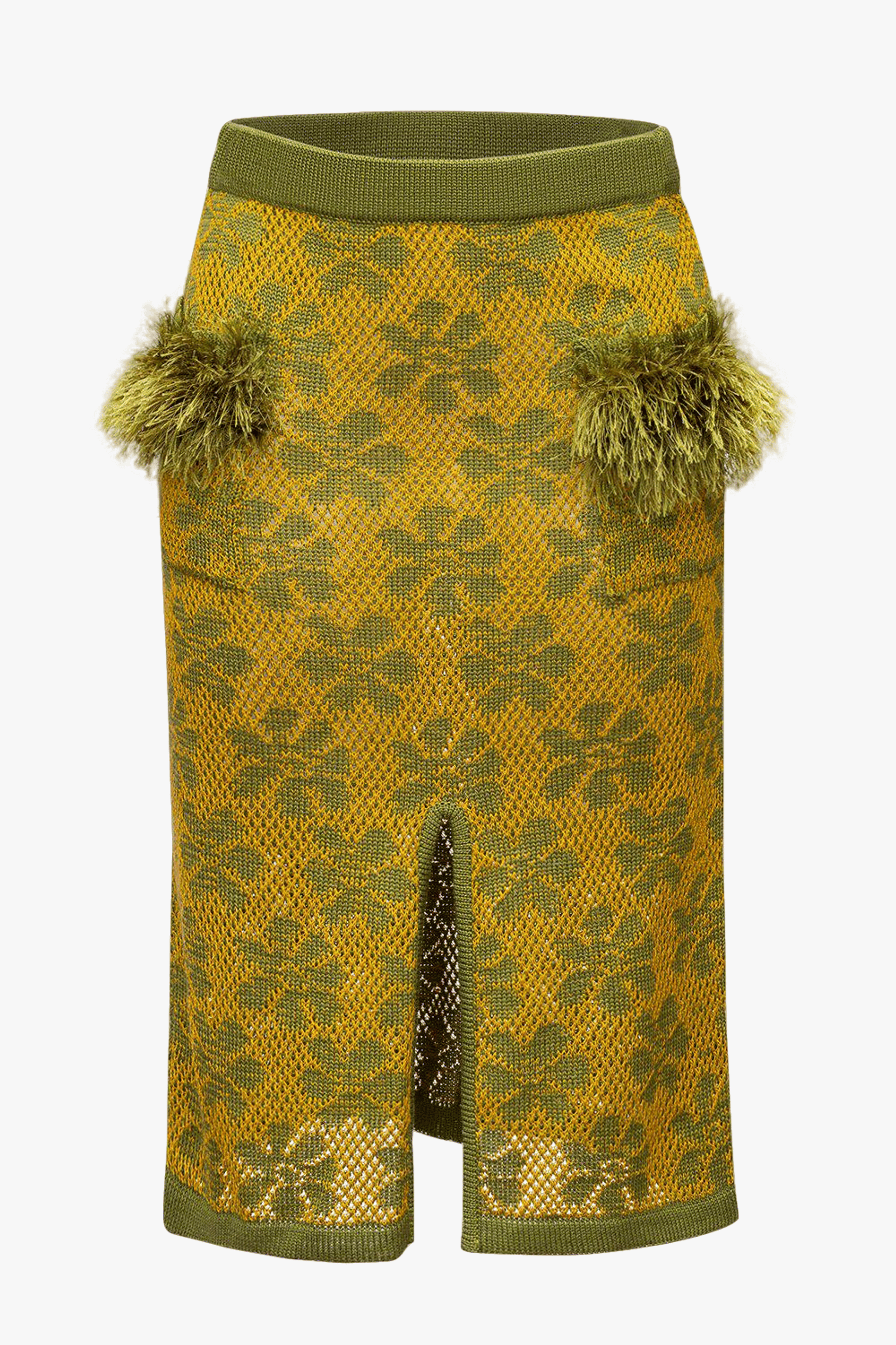 Green Knit Skirt with handmade knit details made by ANDREEVA