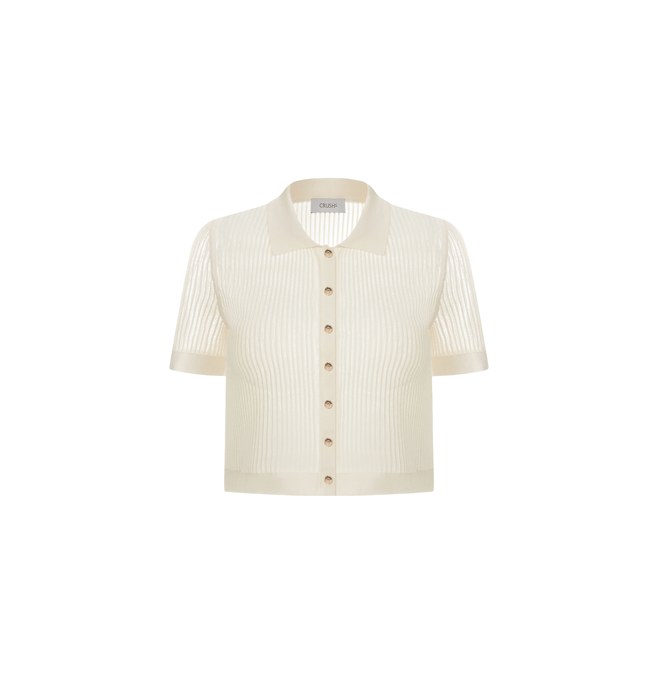 STRIPED HOLLOW OUT POLO CARDIGAN in Beige made by CRUSH Collection