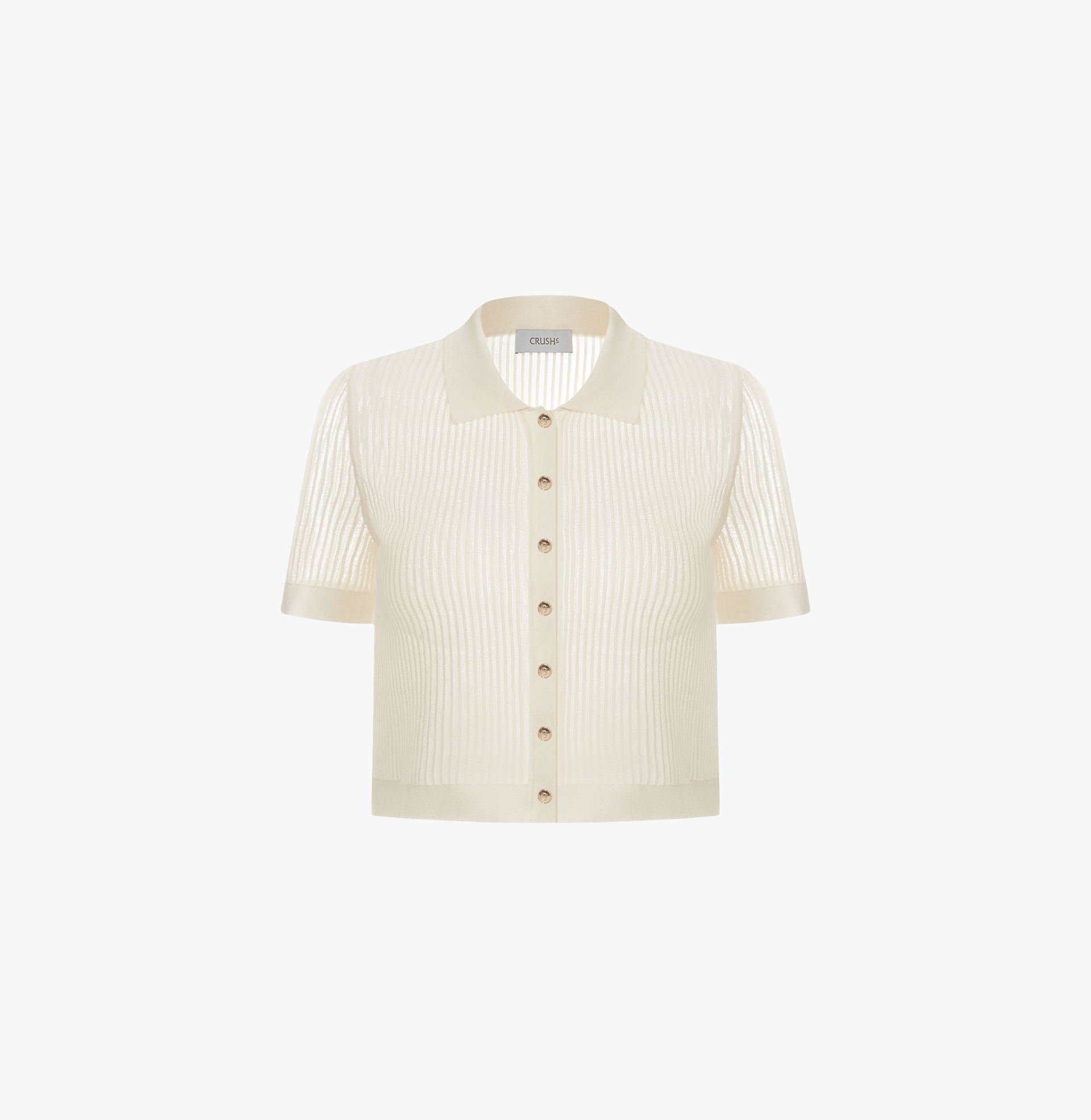 STRIPED HOLLOW OUT POLO CARDIGAN in Beige made by CRUSH Collection