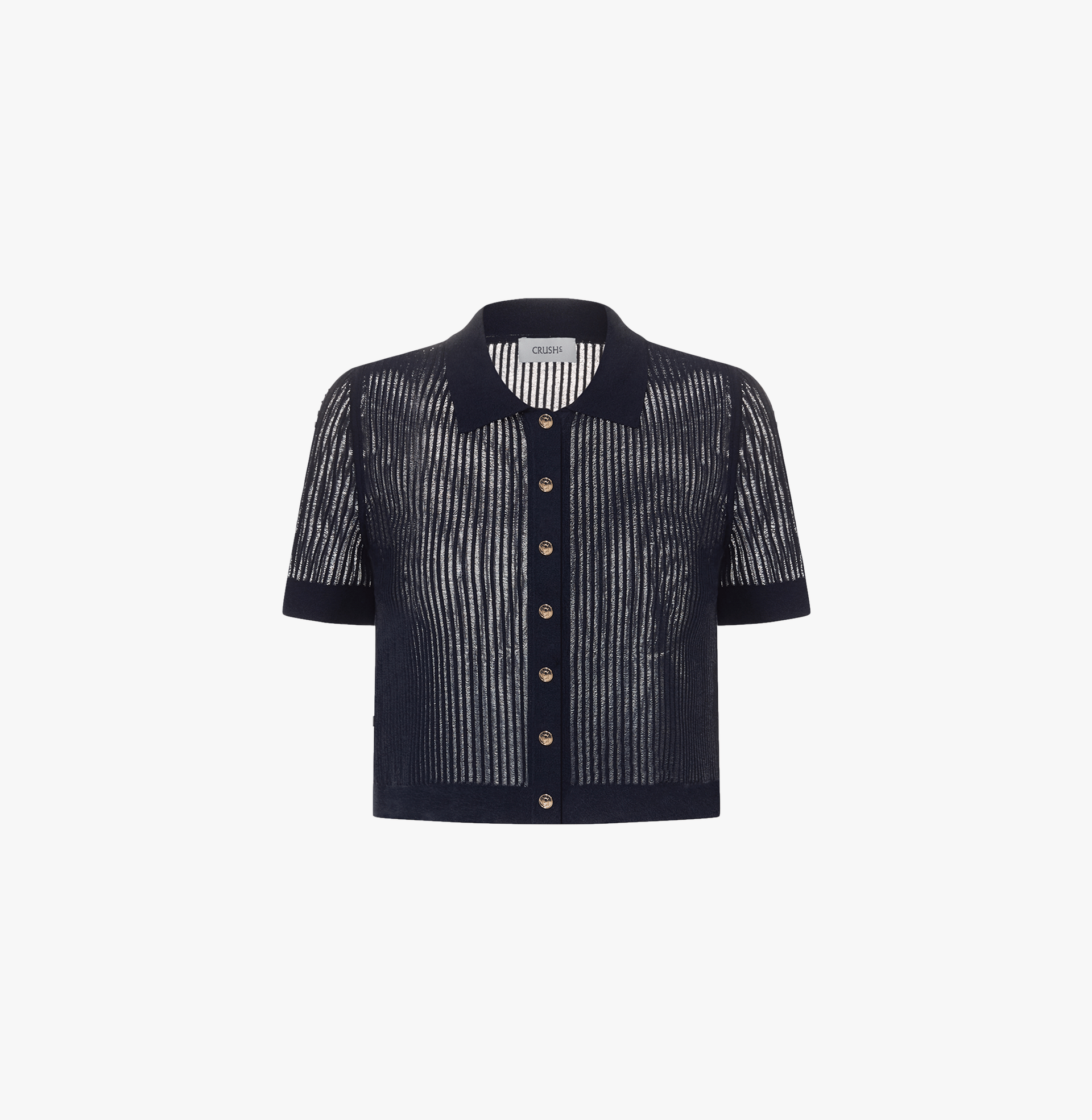 STRIPED HOLLOW OUT POLO CARDIGAN in Blue made by CRUSH Collection