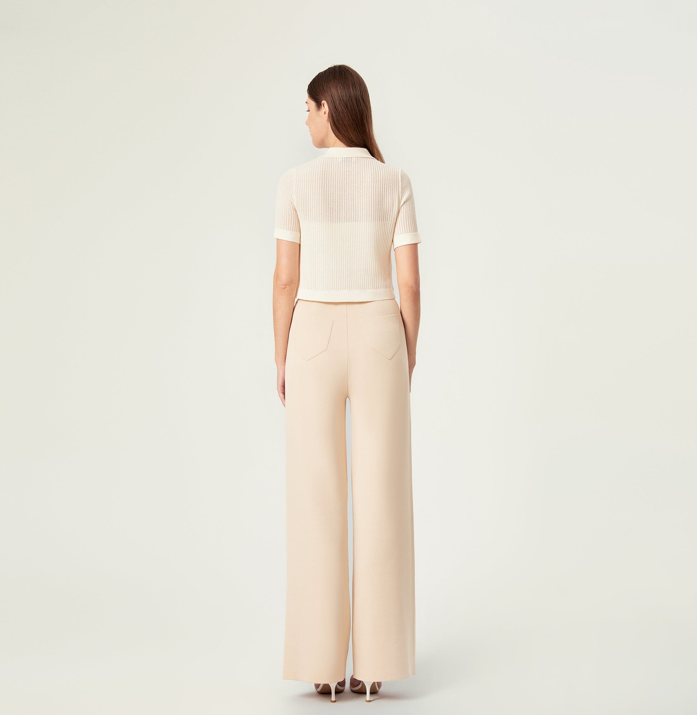 STRIPED HOLLOW OUT POLO CARDIGAN in Beige made by CRUSH Collection