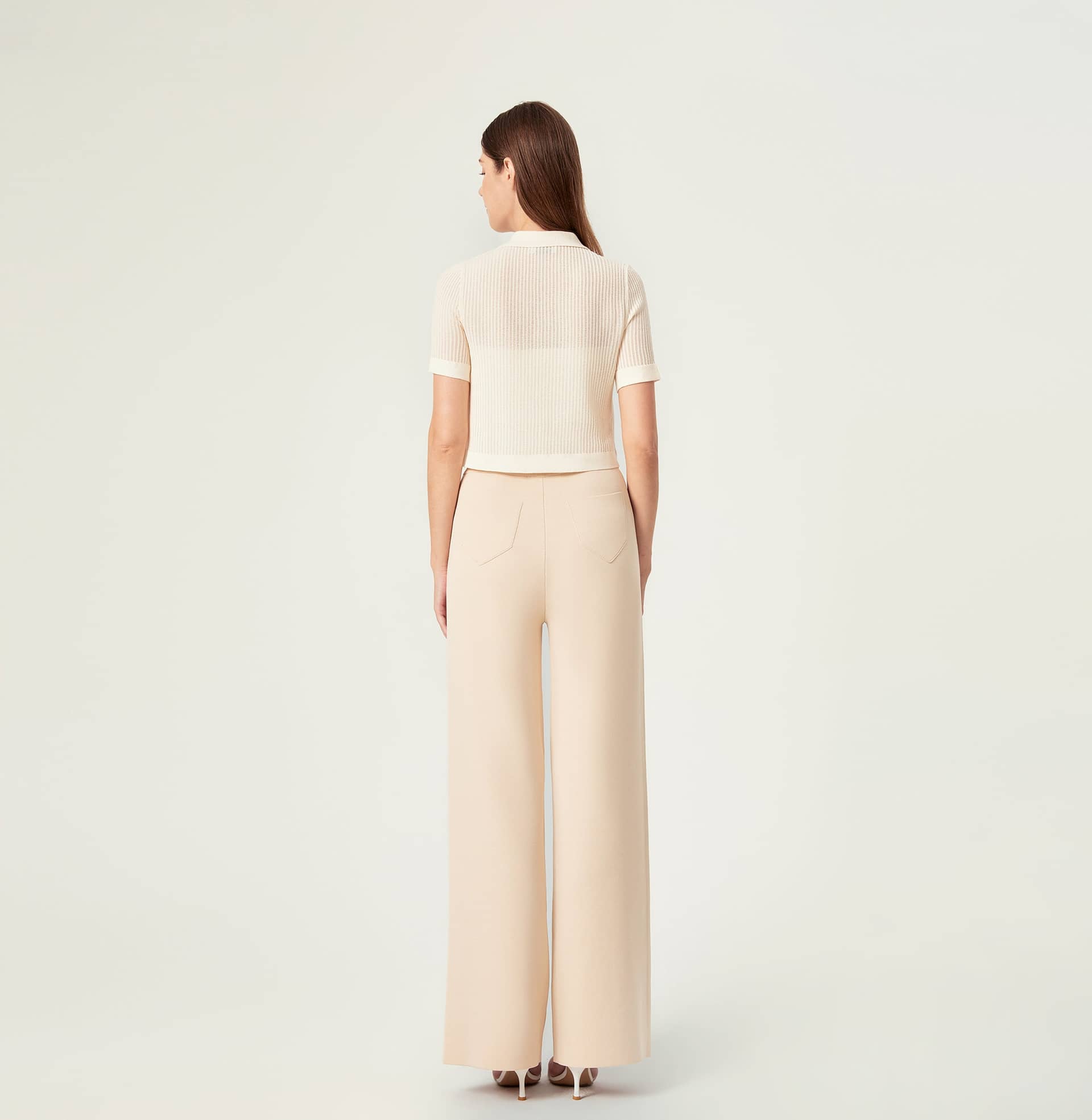 STRIPED HOLLOW OUT POLO CARDIGAN in Beige made by CRUSH Collection