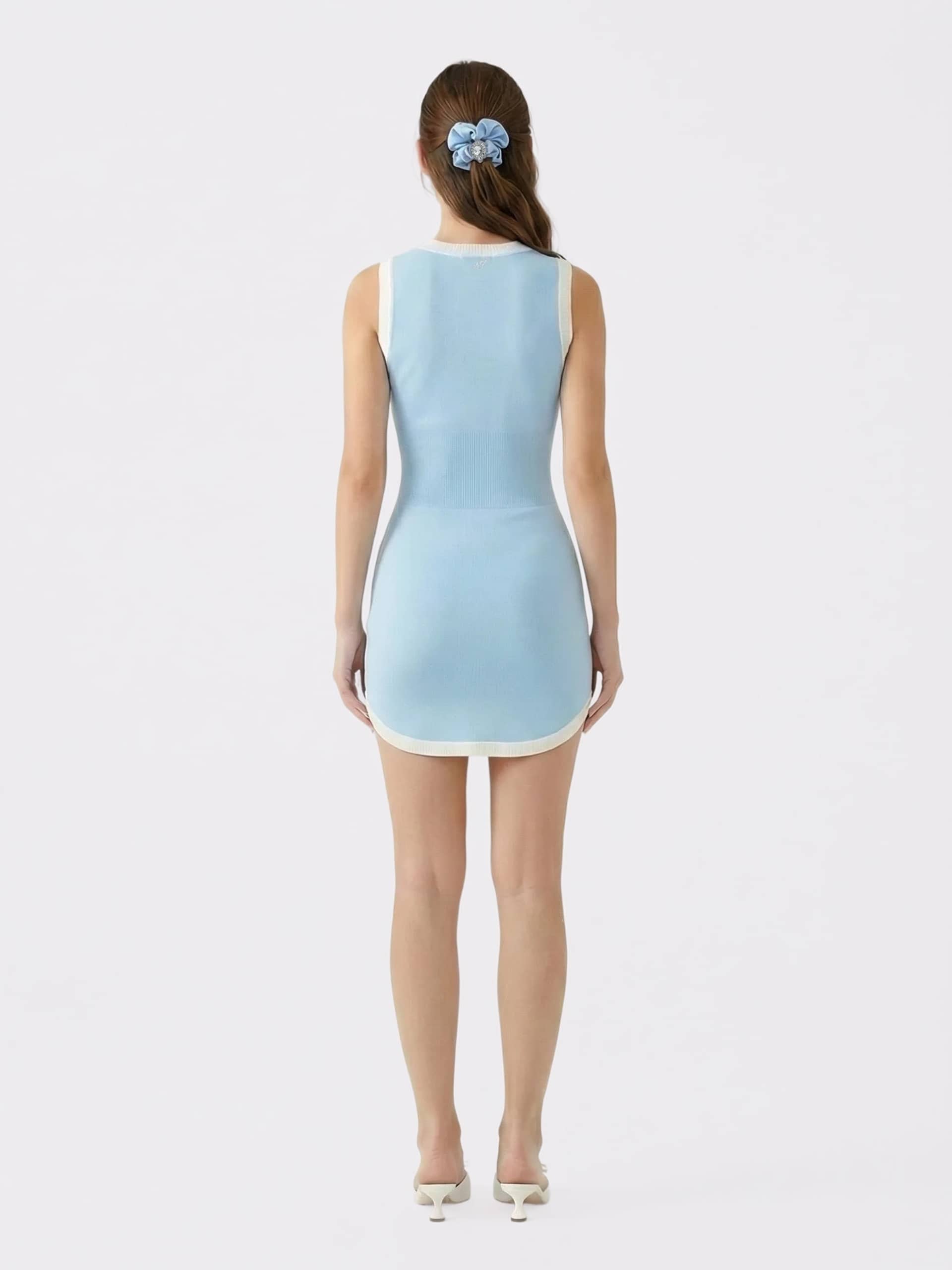 Wilhelmina Contrast-Trim Knit Light Blue Mini Dress made by Nana Jacqueline
