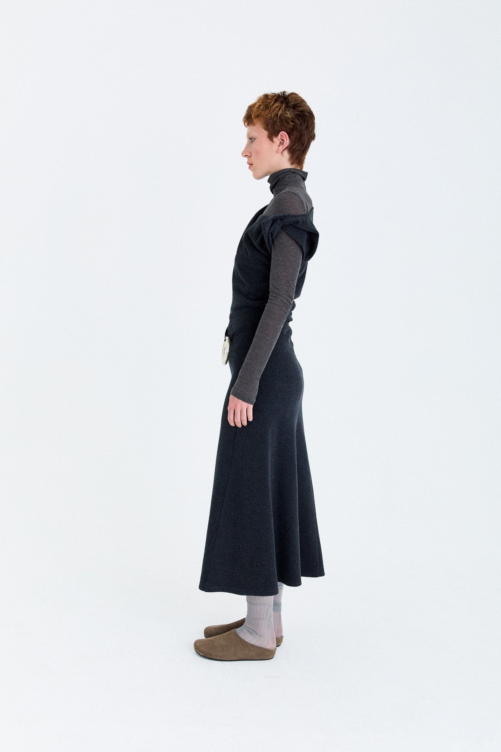 FLEECE ASYMMETRICAL STRUCTURED KNITTED WOOL DRESS made by YIBRI