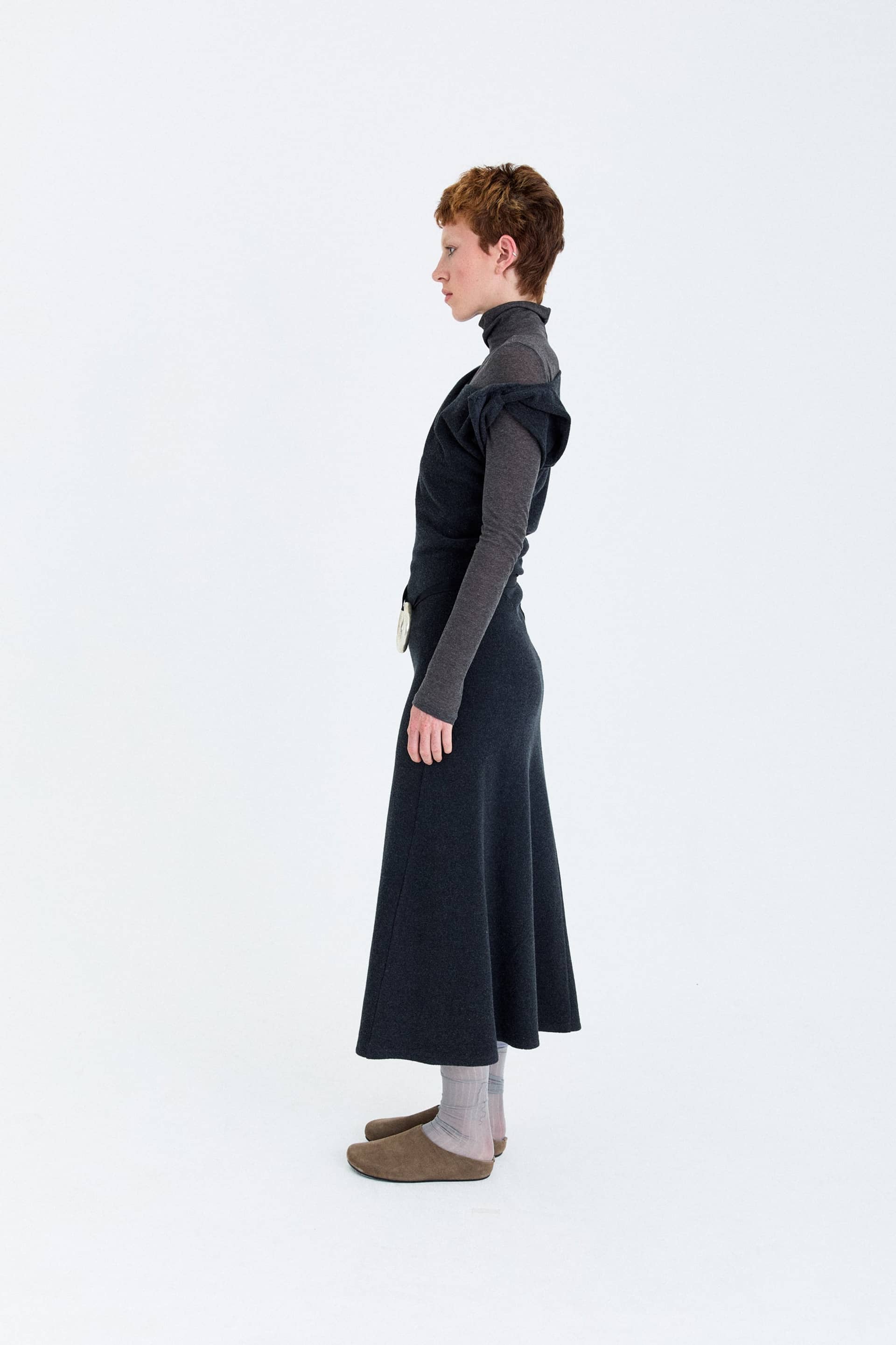 FLEECE ASYMMETRICAL STRUCTURED KNITTED WOOL DRESS made by YIBRI