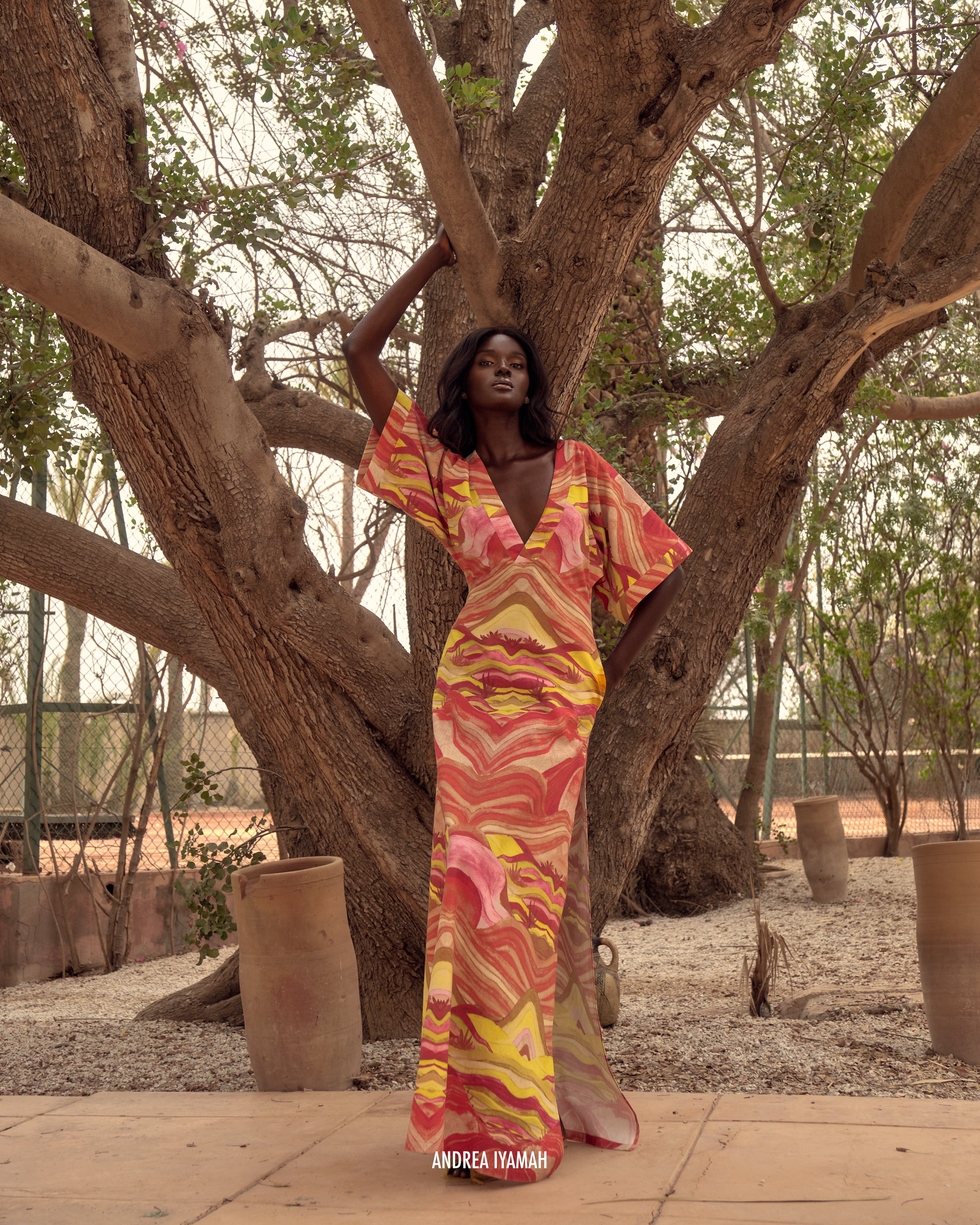 ALYMA KAFTAN DRESS - SUNSET in Multi color made by Andrea Iyamah