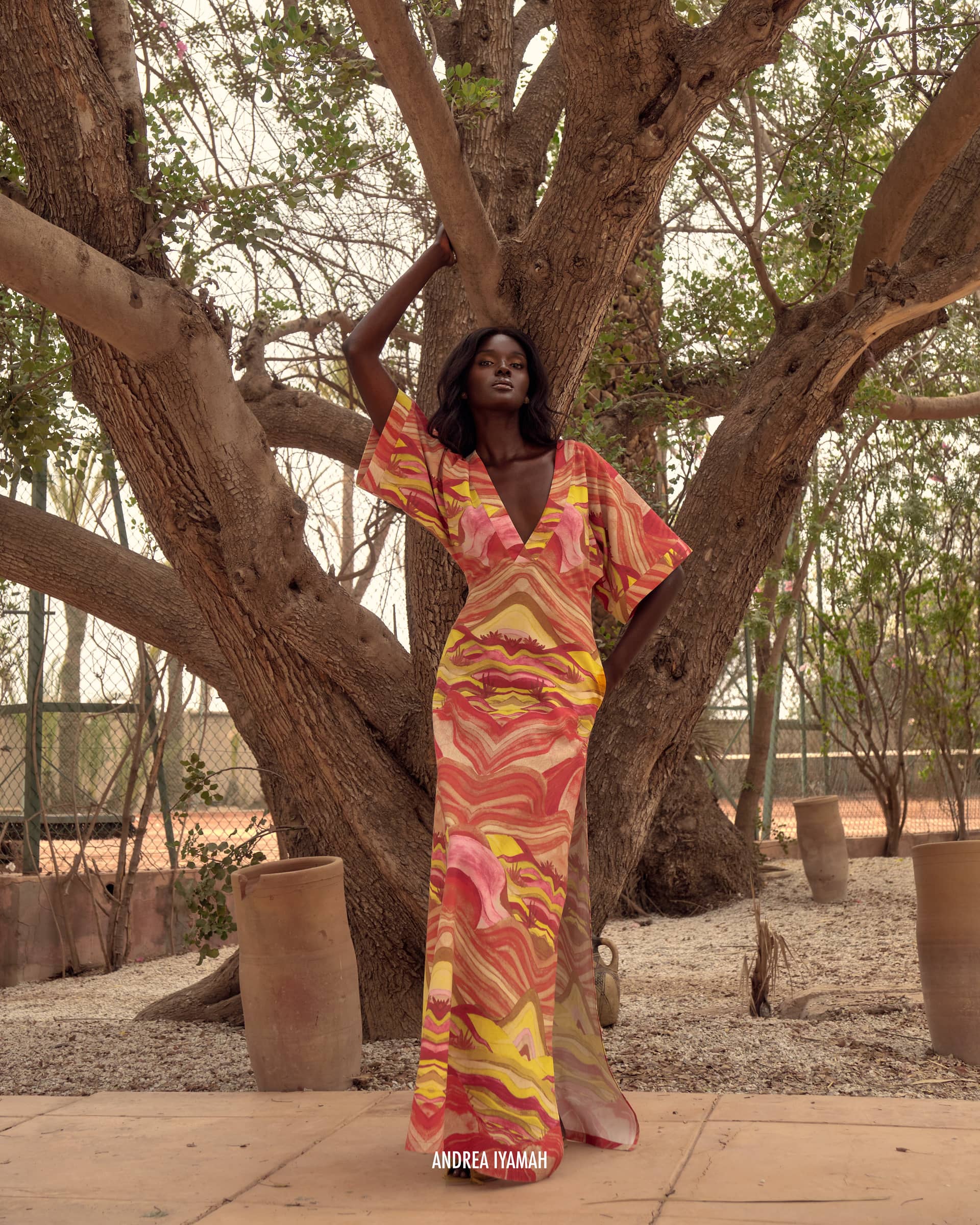 ALYMA KAFTAN DRESS - SUNSET in Multi color made by Andrea Iyamah