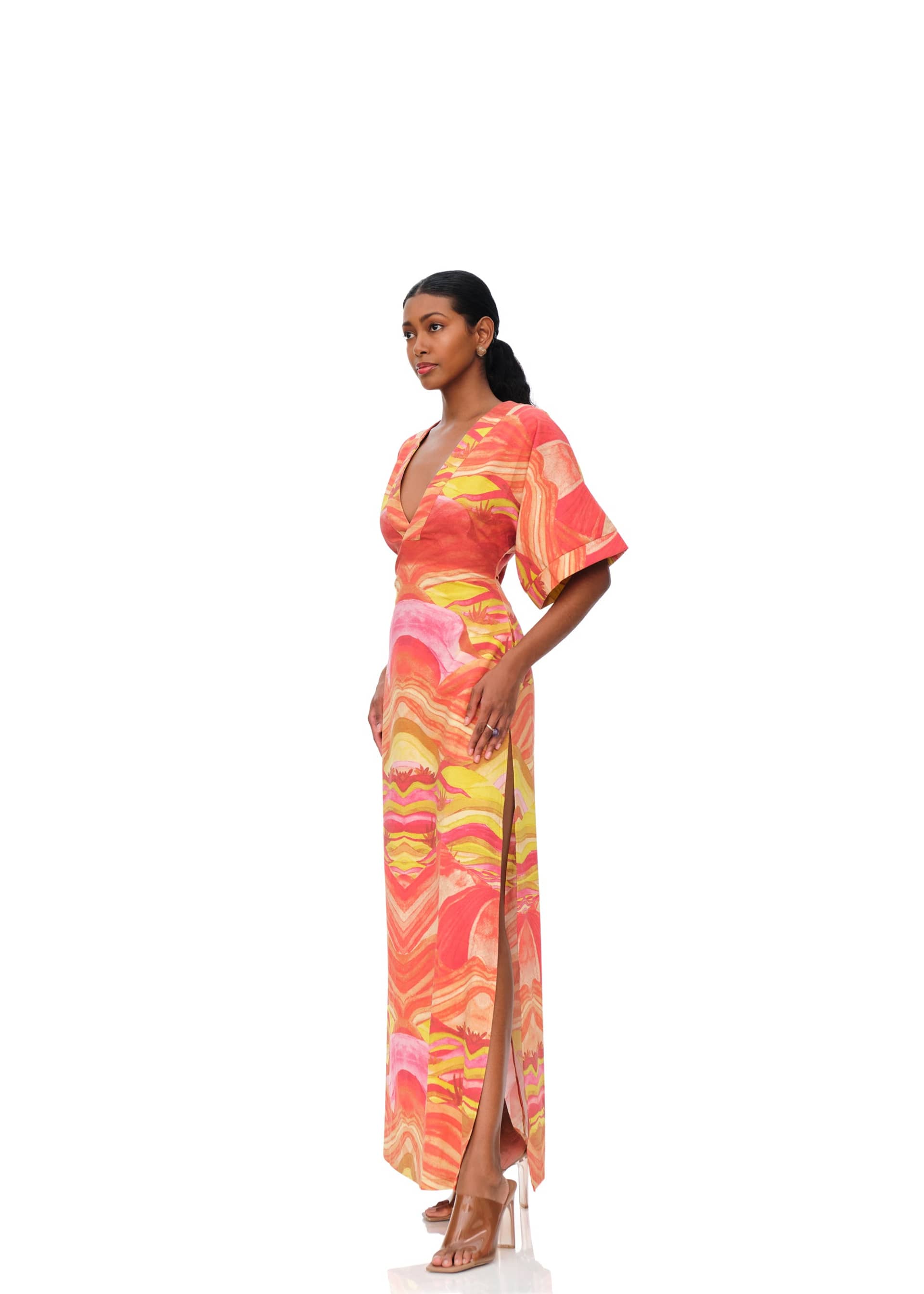 ALYMA KAFTAN DRESS - SUNSET in Multi color made by Andrea Iyamah