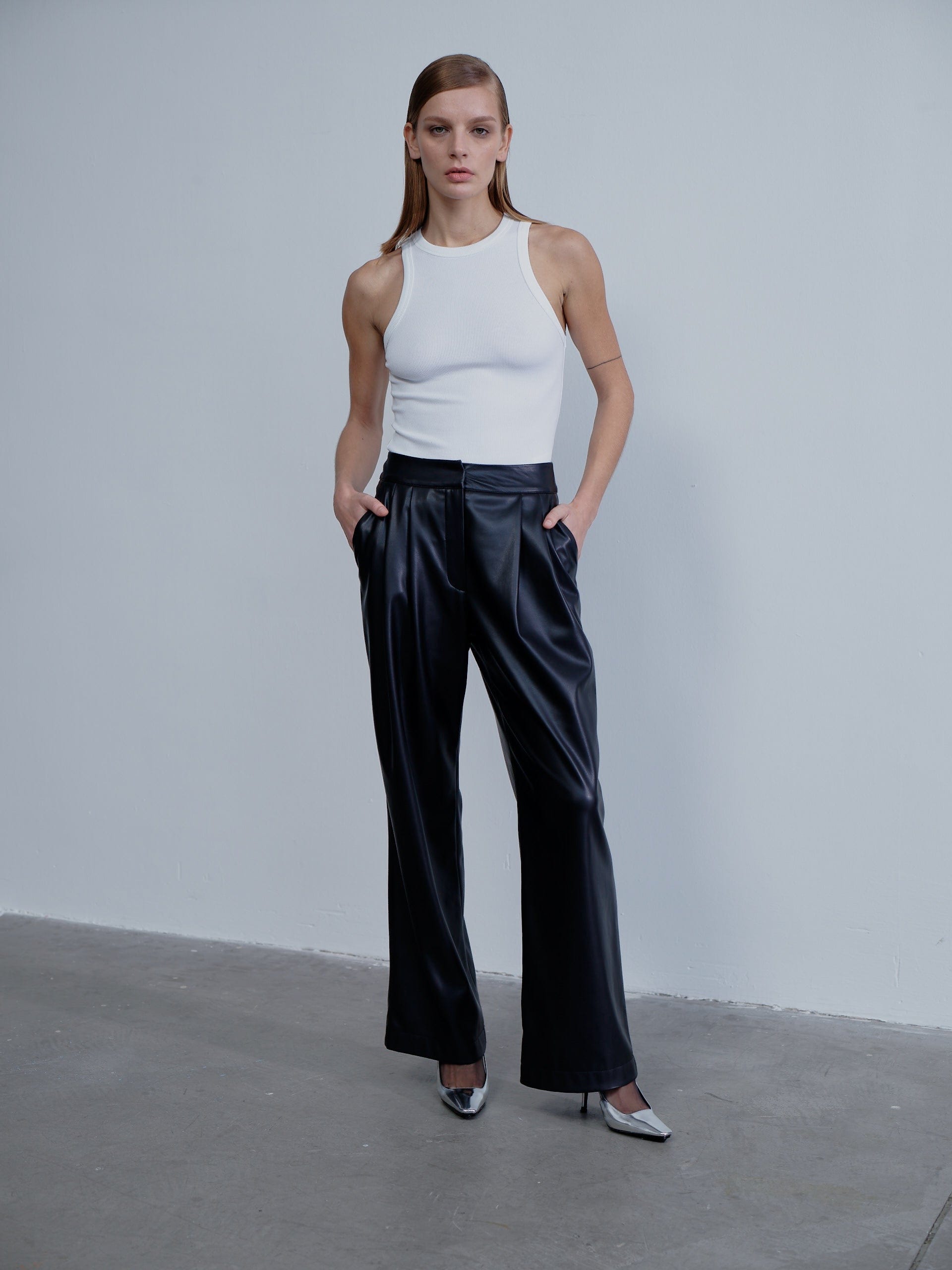 Tina Vegan Leather Trousers in Noire in Black made by Nazli Ceren