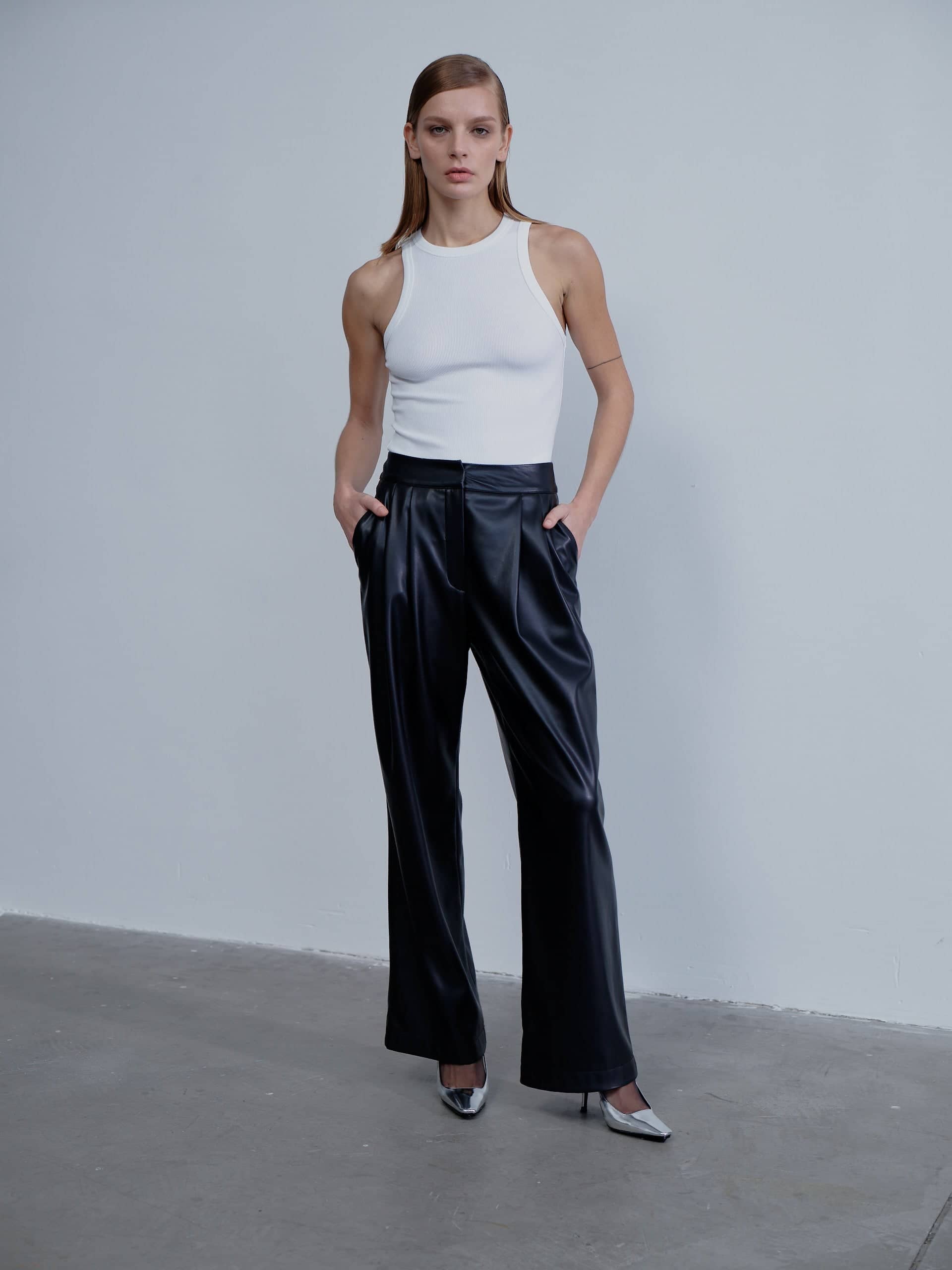 Tina Vegan Leather Trousers in Noire in Black made by Nazli Ceren