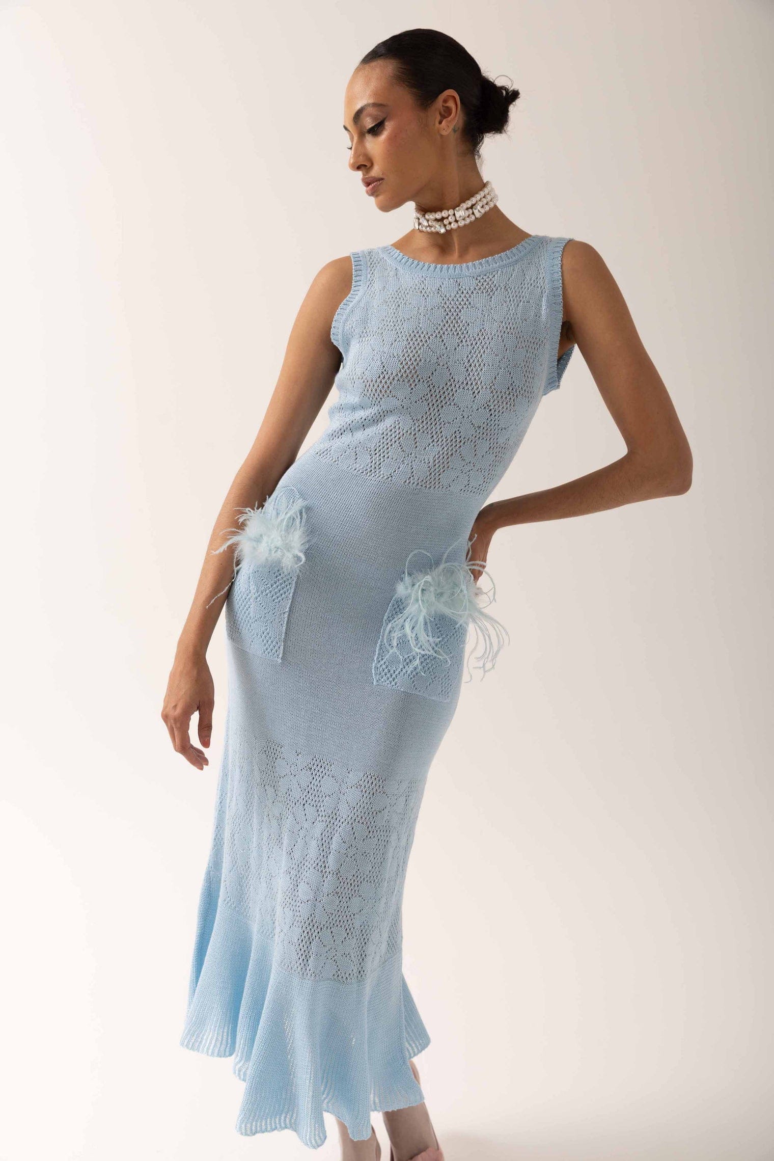 Blue Rose Knit Dress made by ANDREEVA