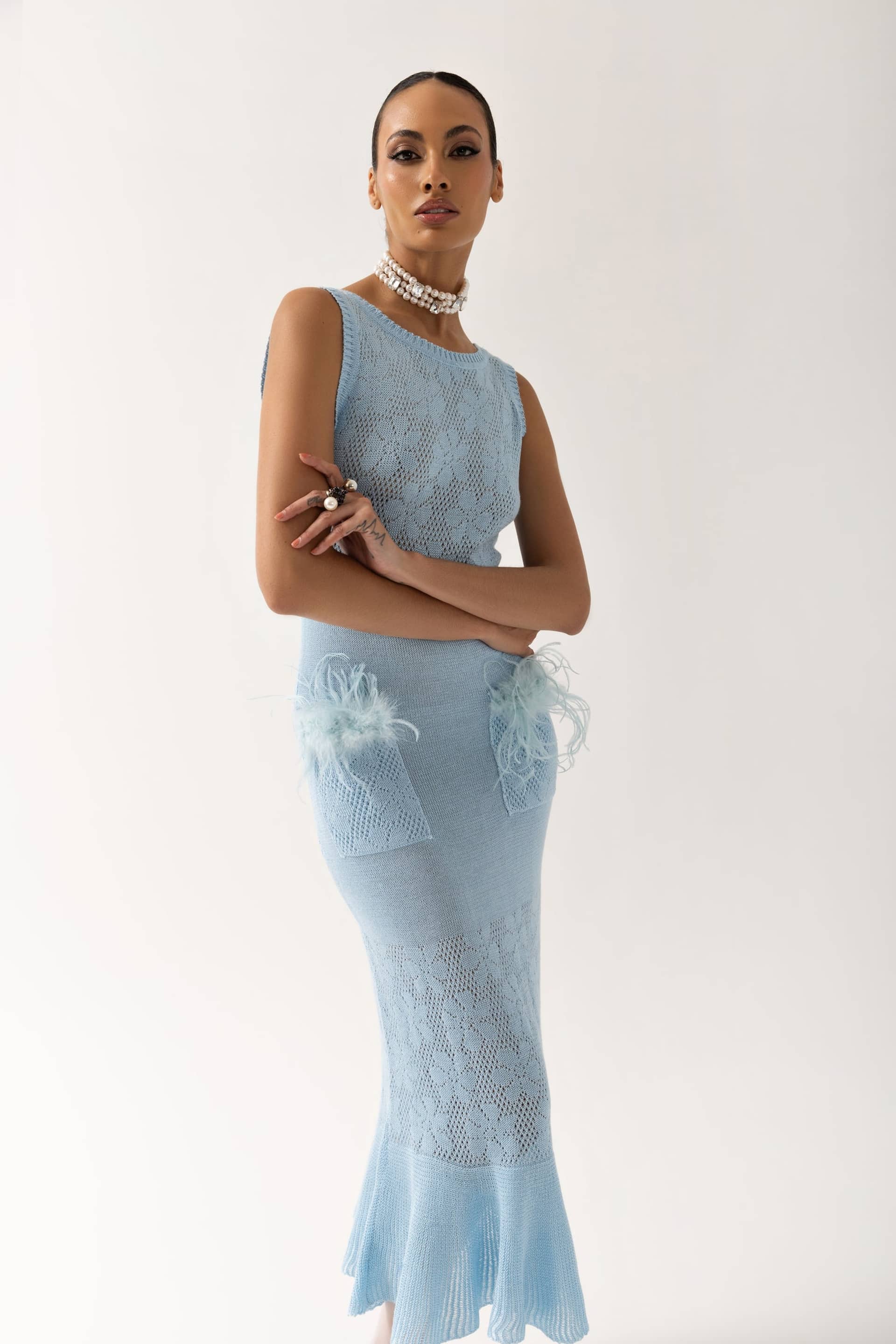 Blue Rose Knit Dress made by ANDREEVA