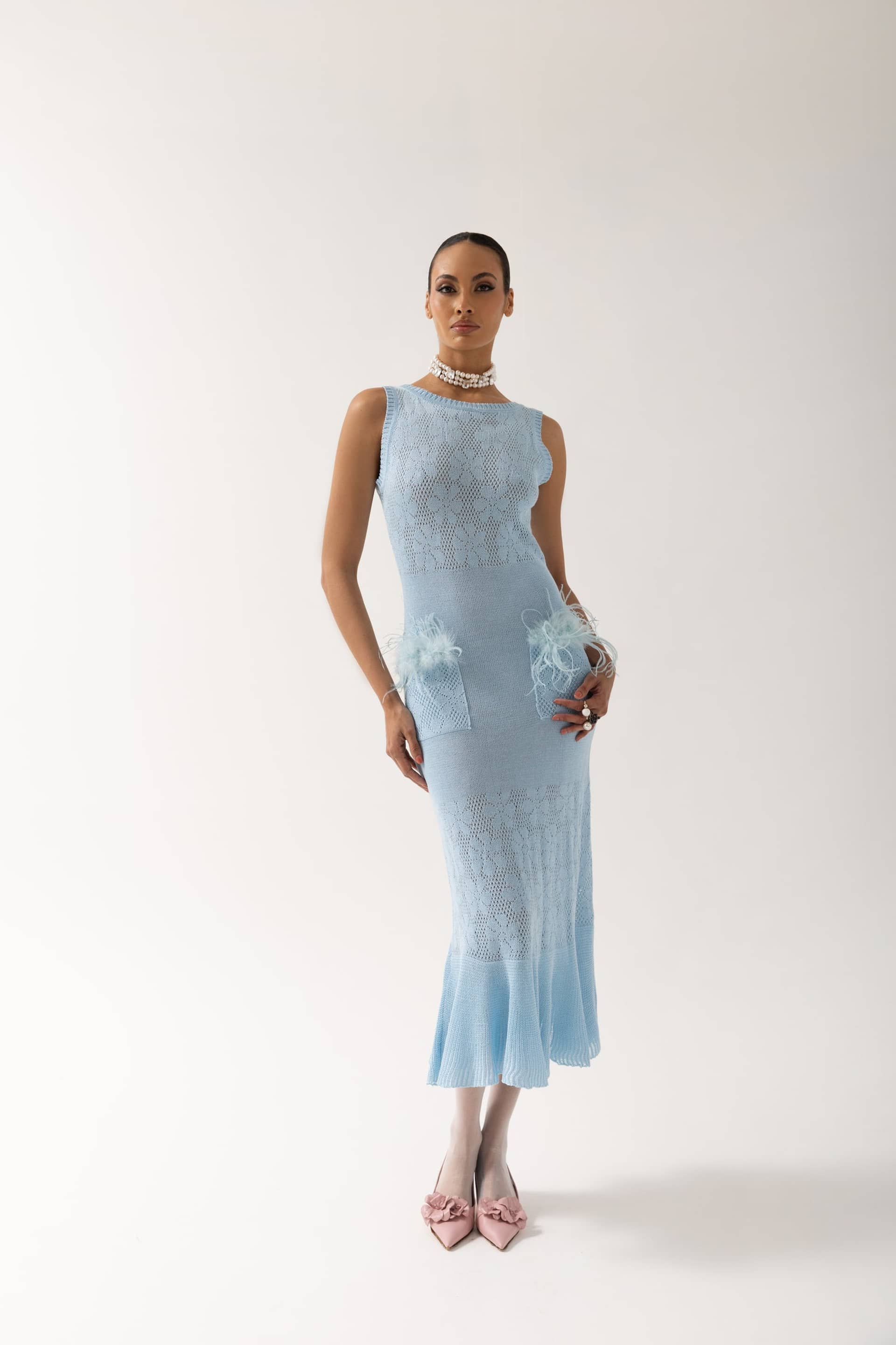 Blue Rose Knit Dress made by ANDREEVA