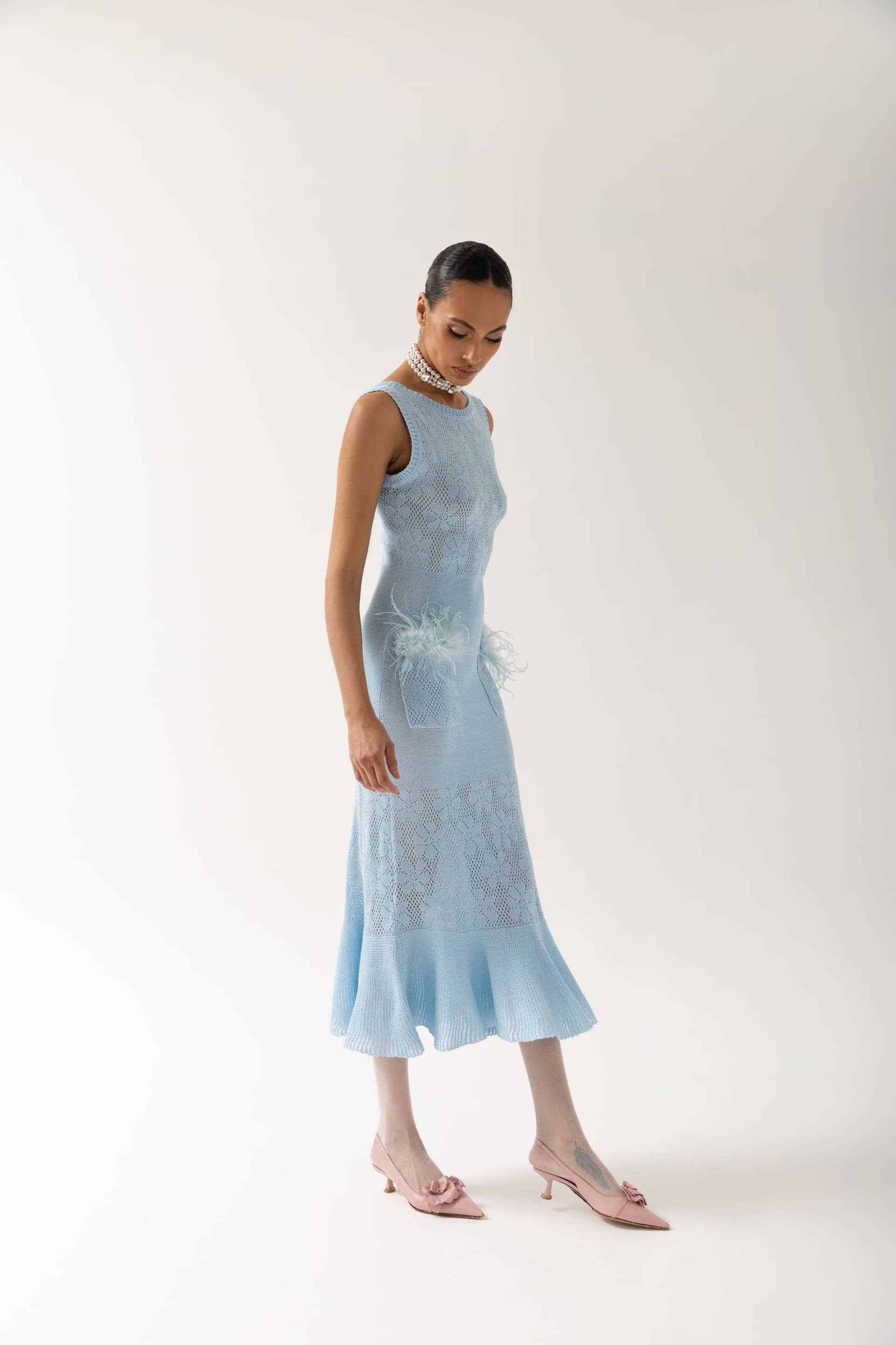 Blue Rose Knit Dress made by ANDREEVA