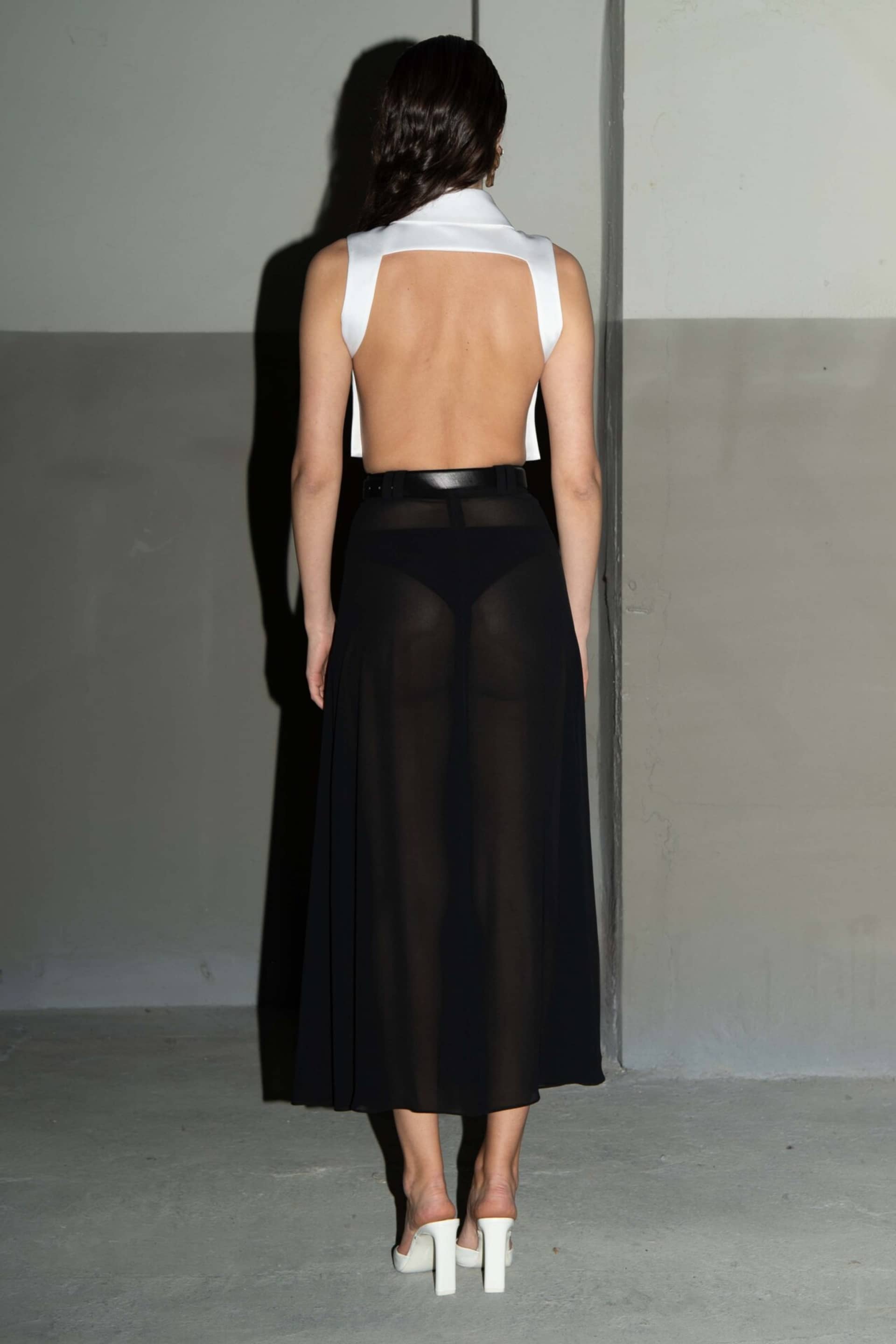 BLACK SLIT MIDI SKIRT made by Vestiaire d'un Oiseau Libre