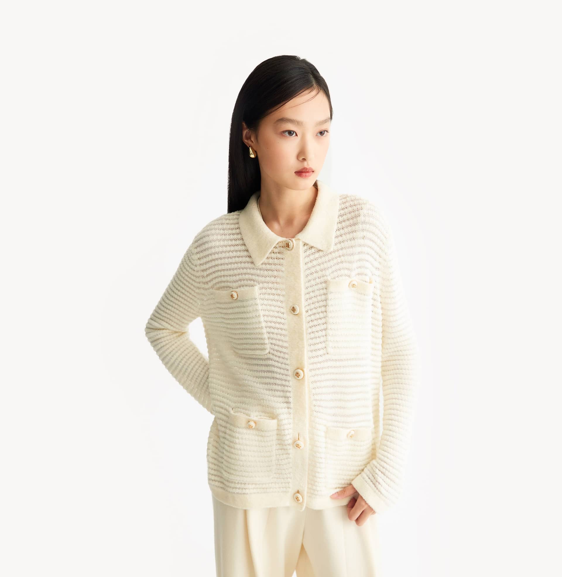 VELVET POINTELLE LAPEL CARDIGAN made by CRUSH Collection