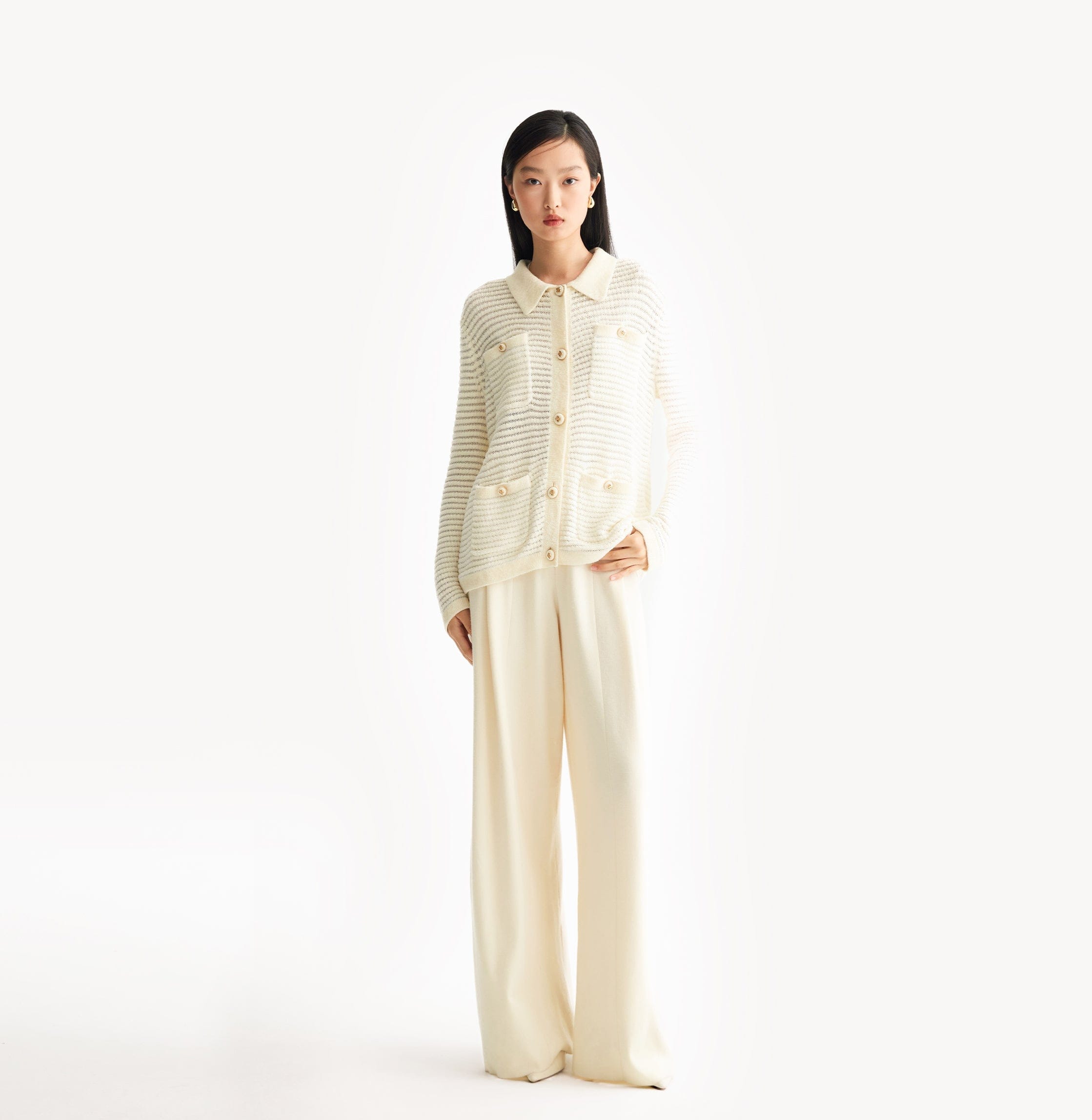 VELVET POINTELLE LAPEL CARDIGAN made by CRUSH Collection