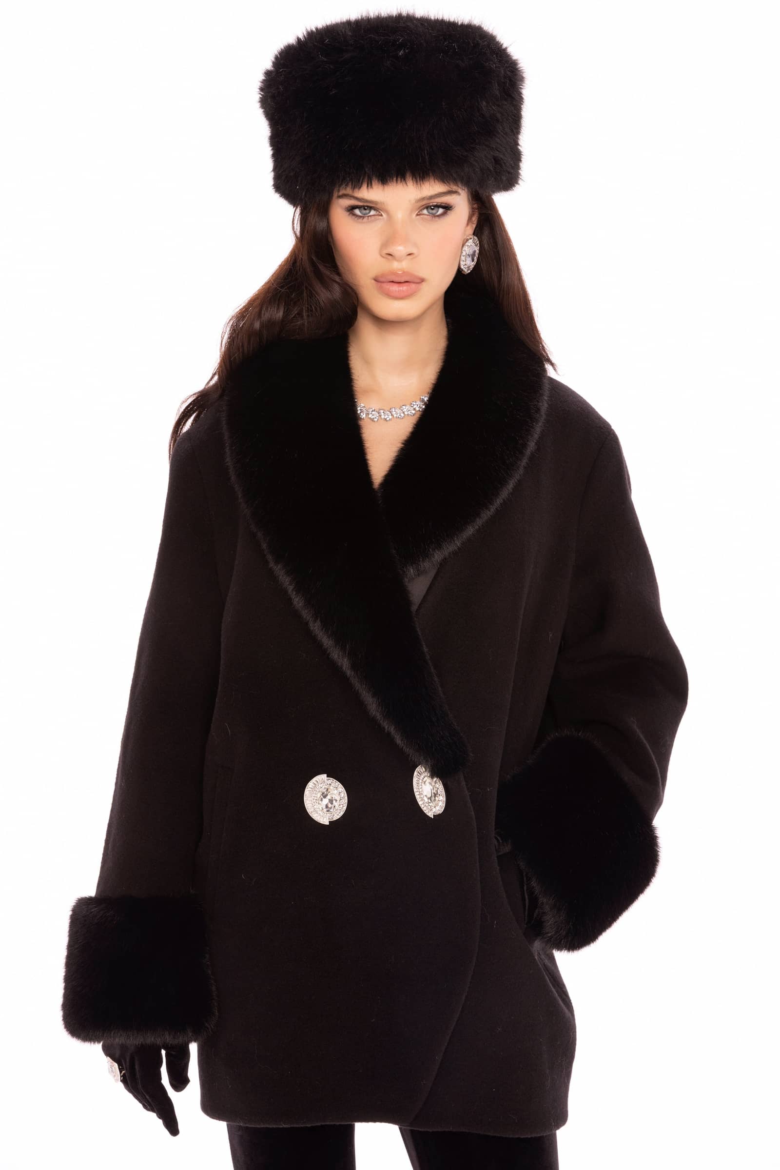 Althea Faux Fur Collar Cocoon Coat (Black) made by Nana Jacqueline