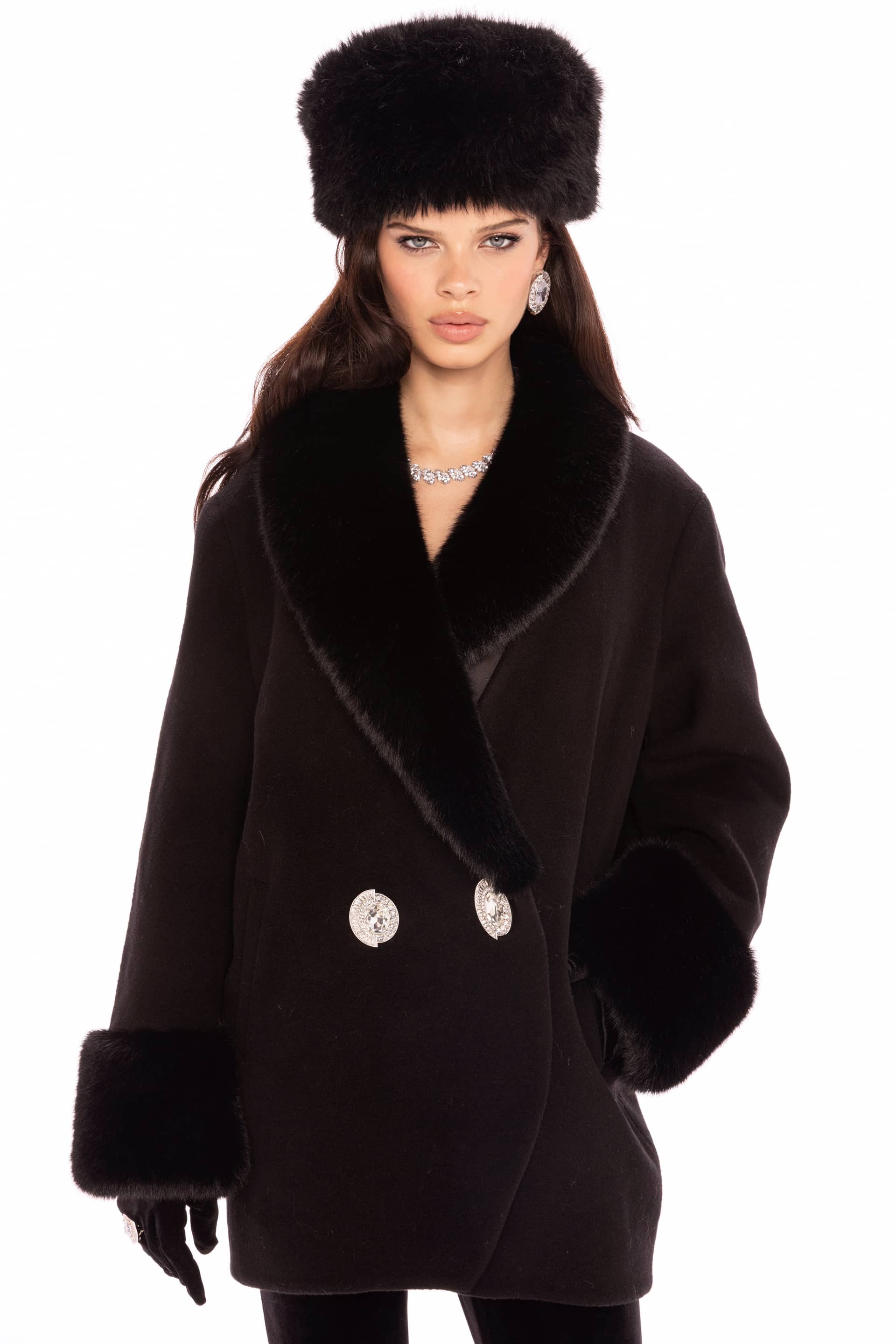 Althea Faux Fur Collar Cocoon Coat (Black) made by Nana Jacqueline
