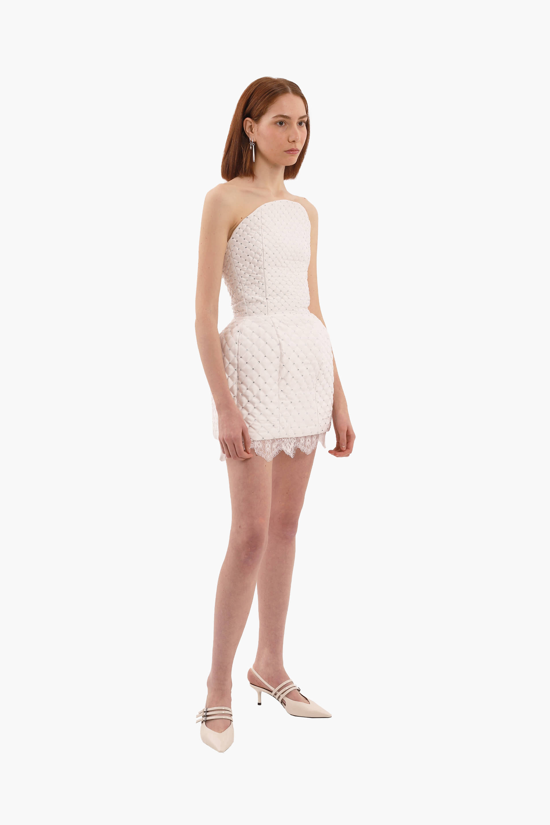 White crystal quilted mini dress made by Compte Spain