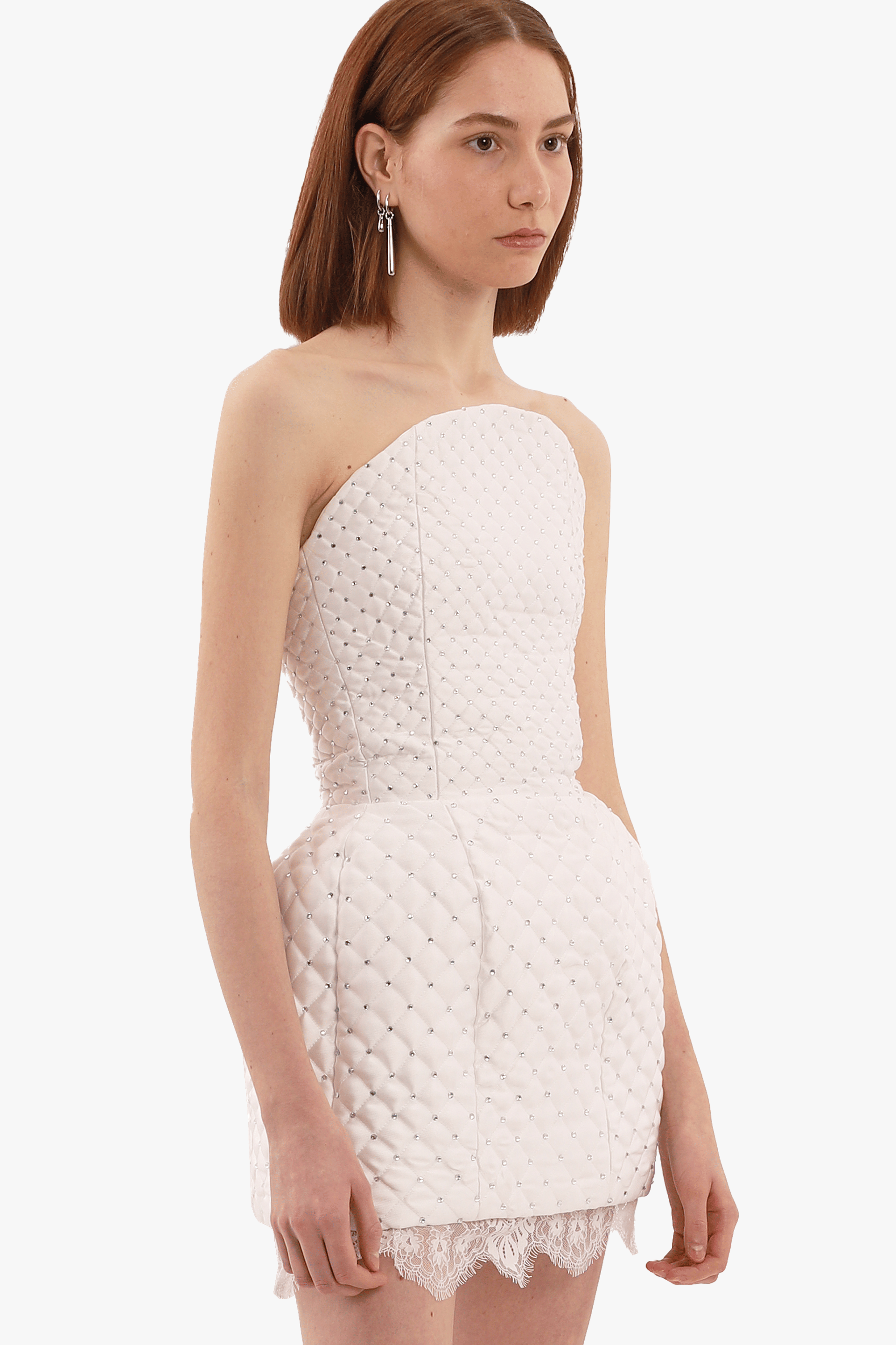 White crystal quilted mini dress made by Compte Spain