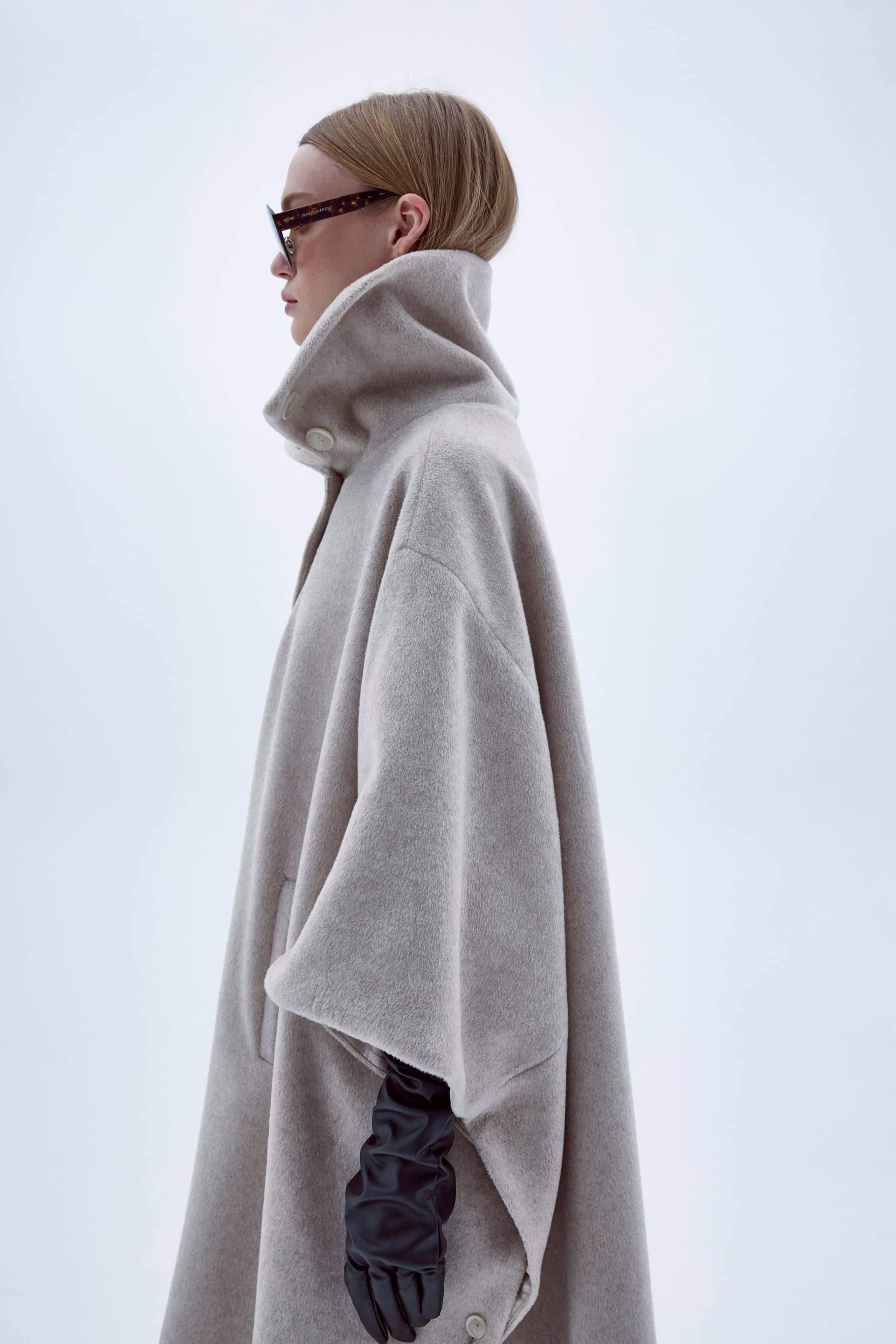 JARINE WOOL BLEND PONCHO IN LIGHT BEIGE made by Nazli Ceren