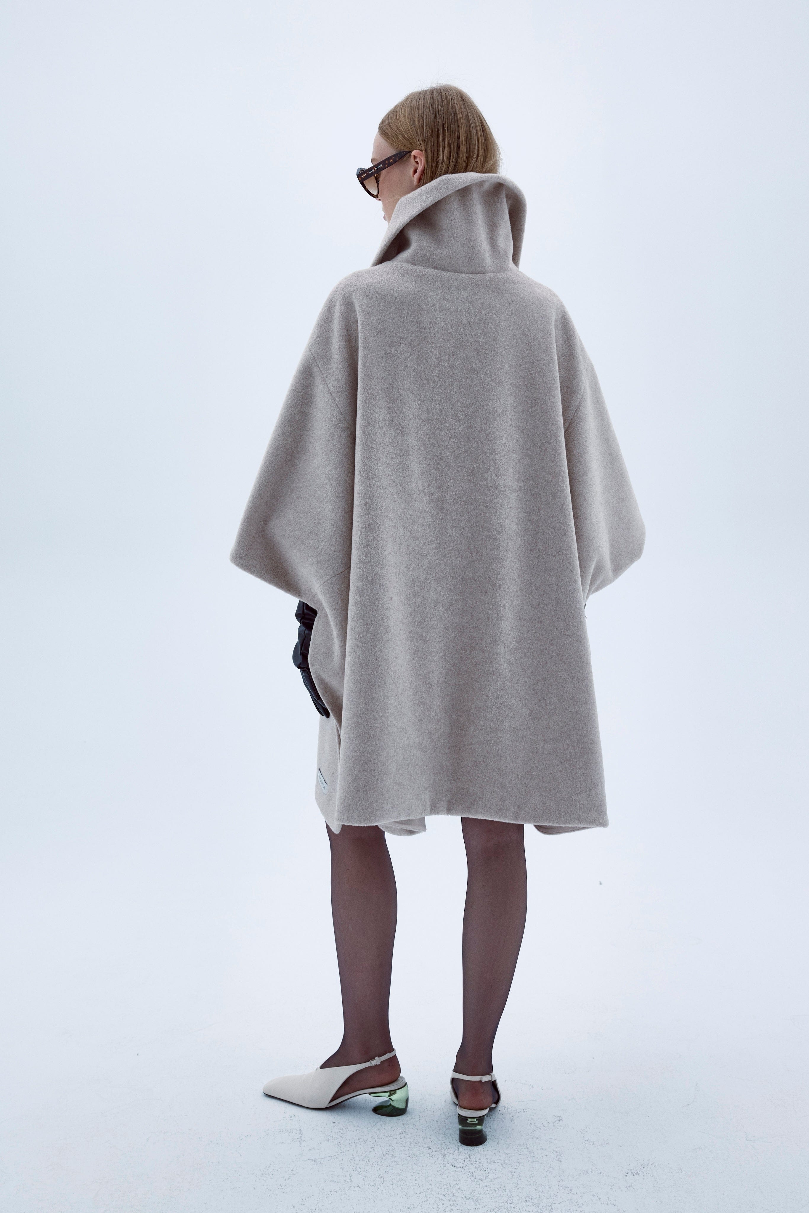 JARINE WOOL BLEND PONCHO IN LIGHT BEIGE made by Nazli Ceren