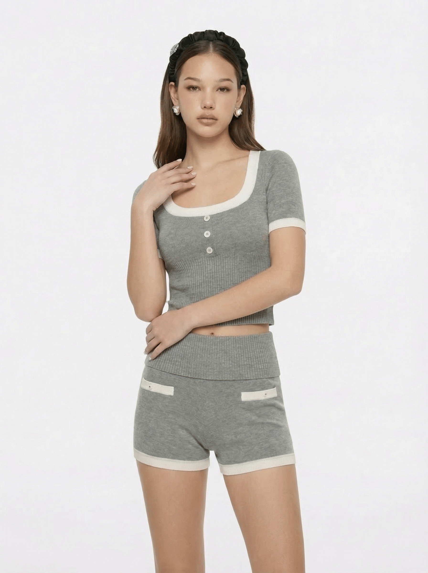 Millie Contrast-Trim Grey Knit Top made by Nana Jacqueline